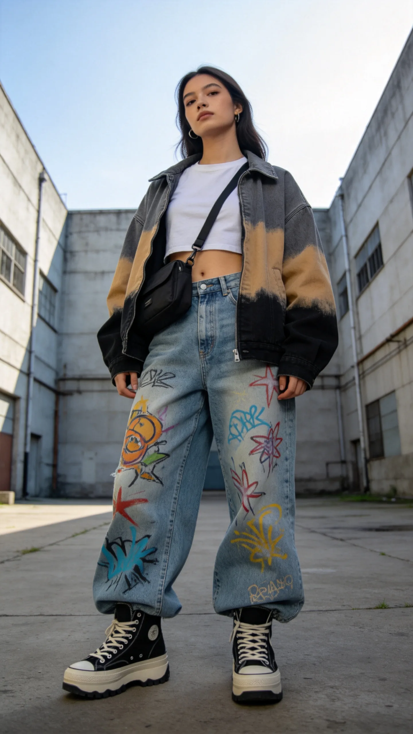 20. Cropped Graphic-Free Tee, Shacket, and Platform High-Tops