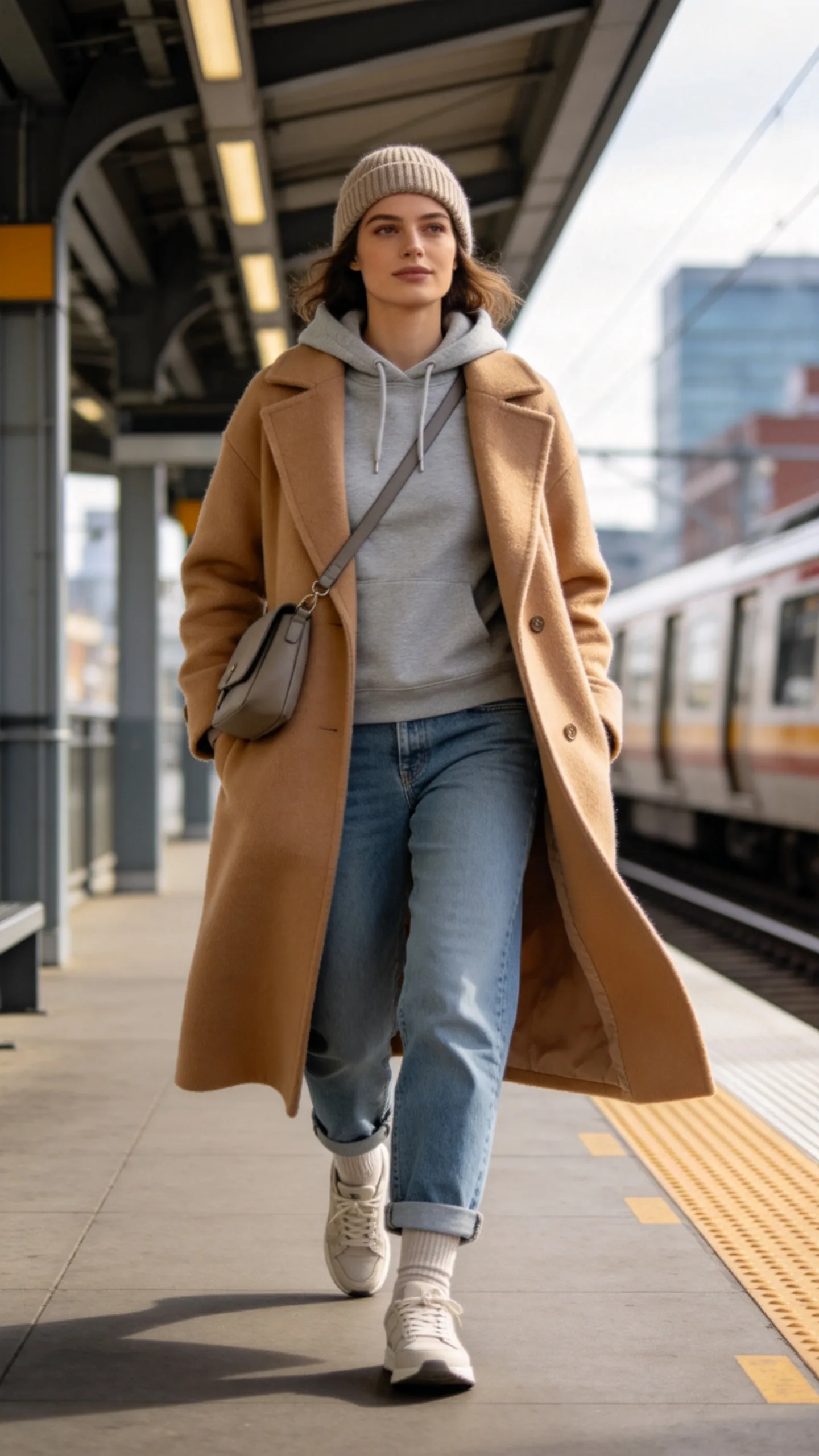 20. Low Waist Jeans With a Hoodie and Wool Coat