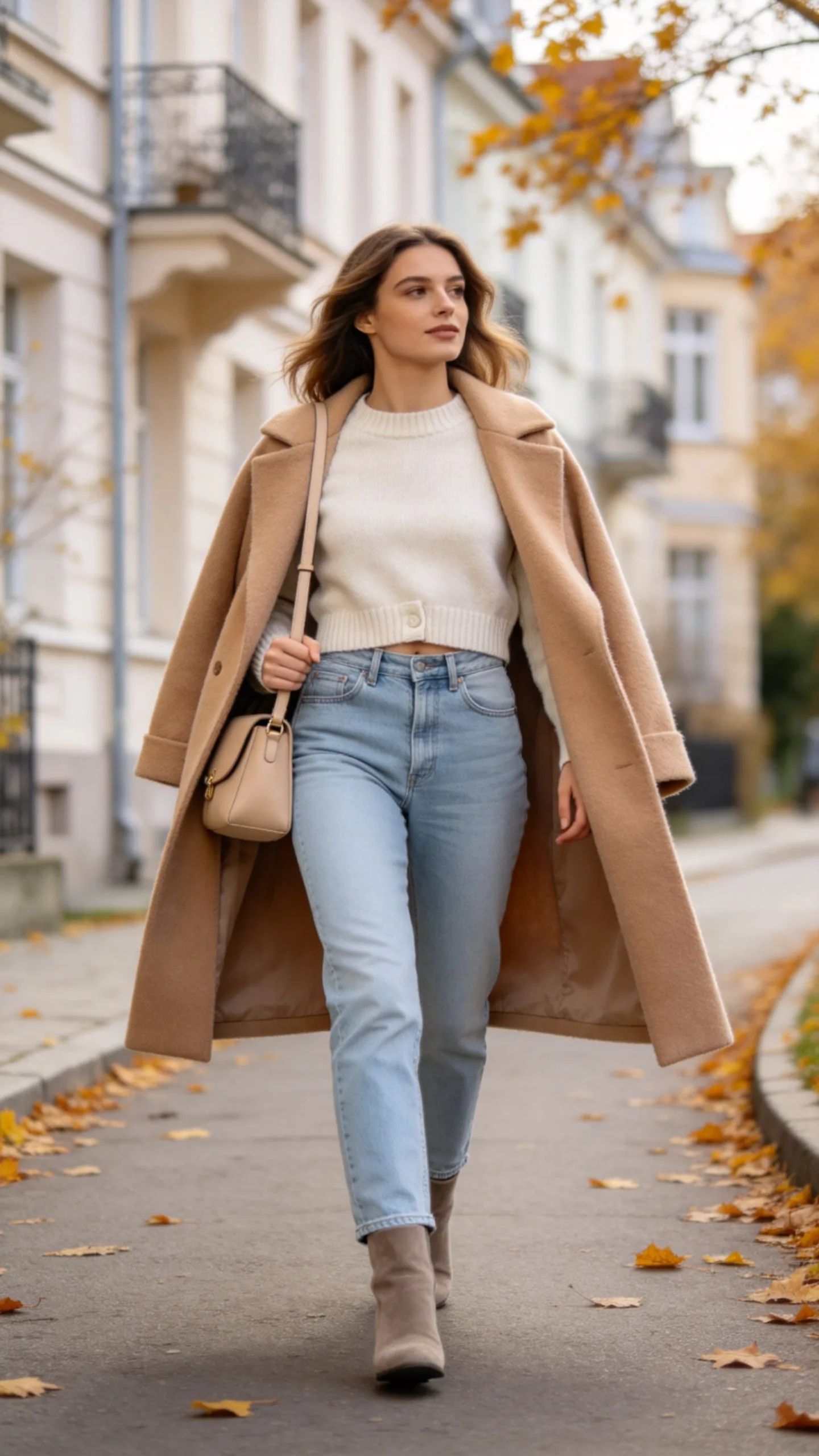 21. Ecru Sweater With Light Blue Jeans and Suede Boots