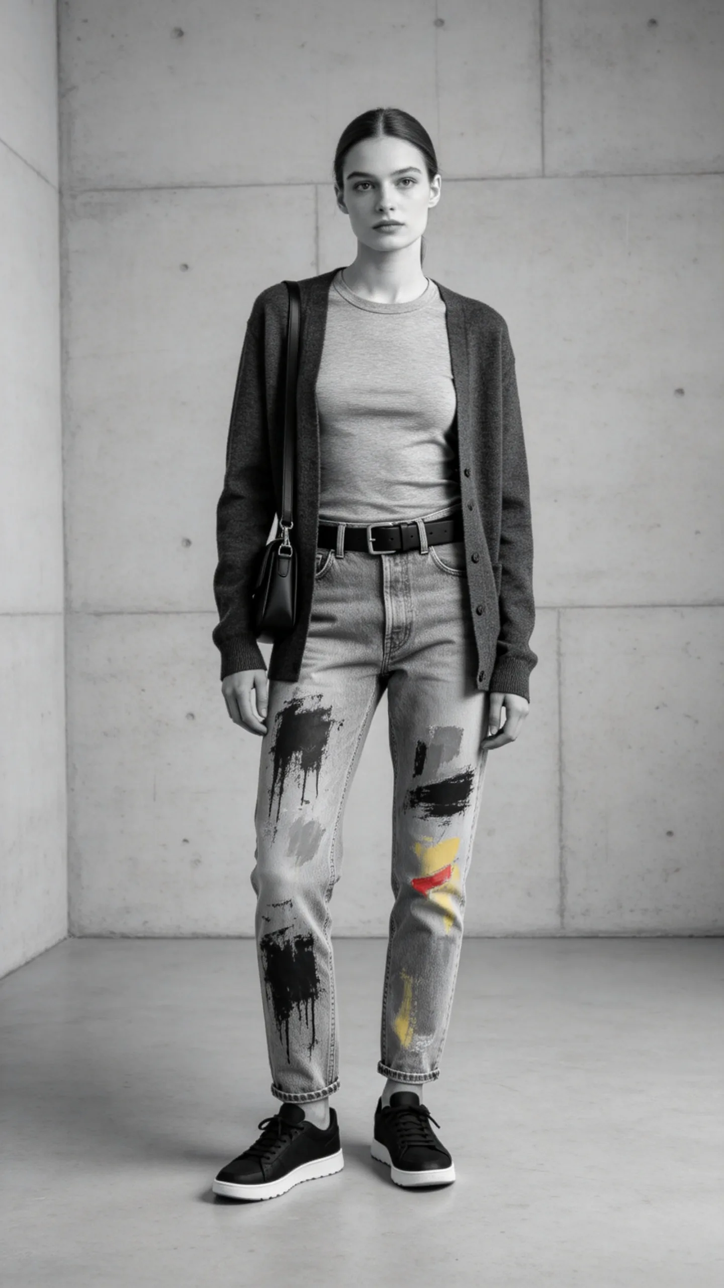22. Monochrome Gray Layers and Black Sneakers