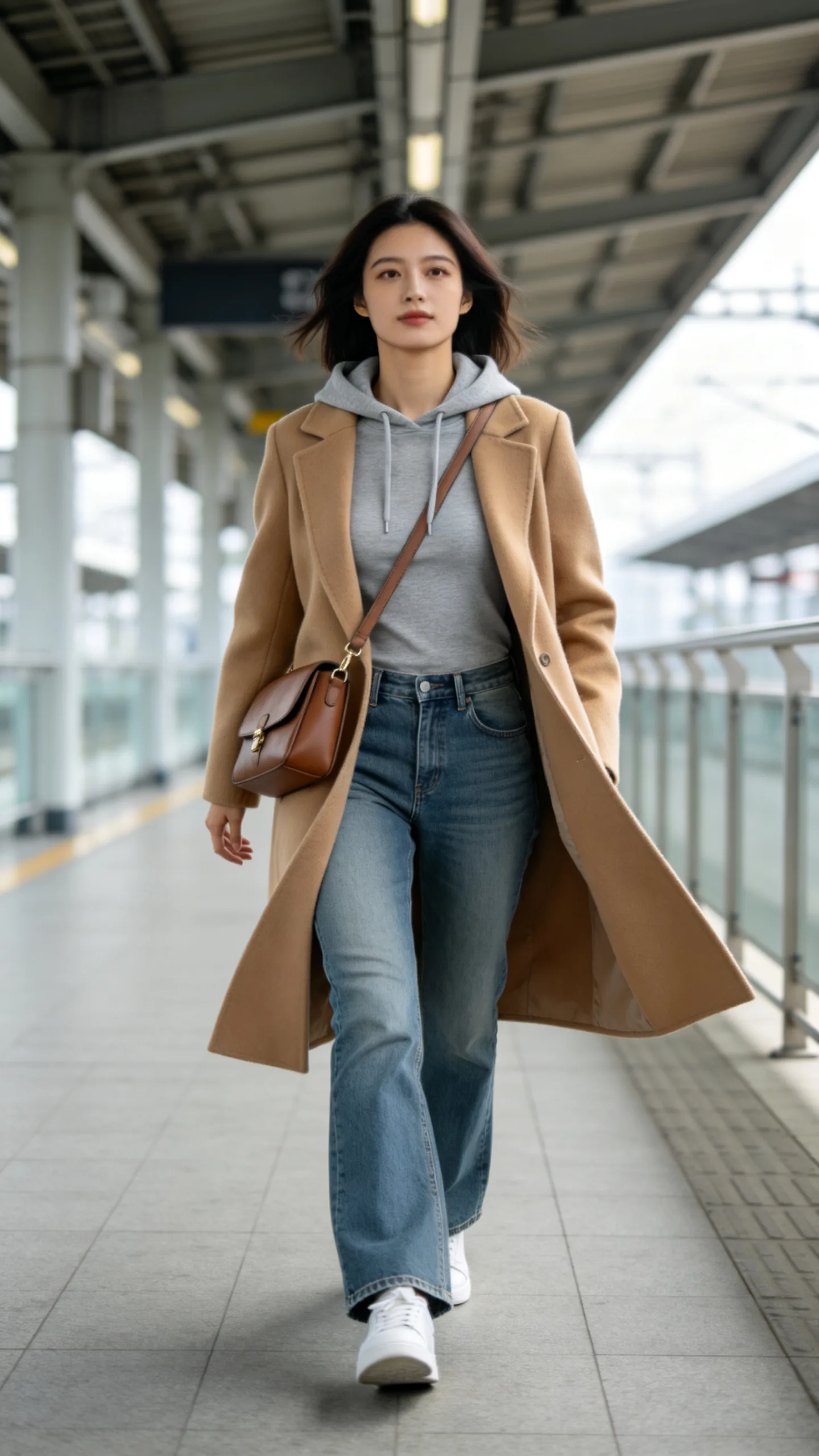 23. Medium-Wash Bootcut Jeans With a Hoodie and Tailored Coat