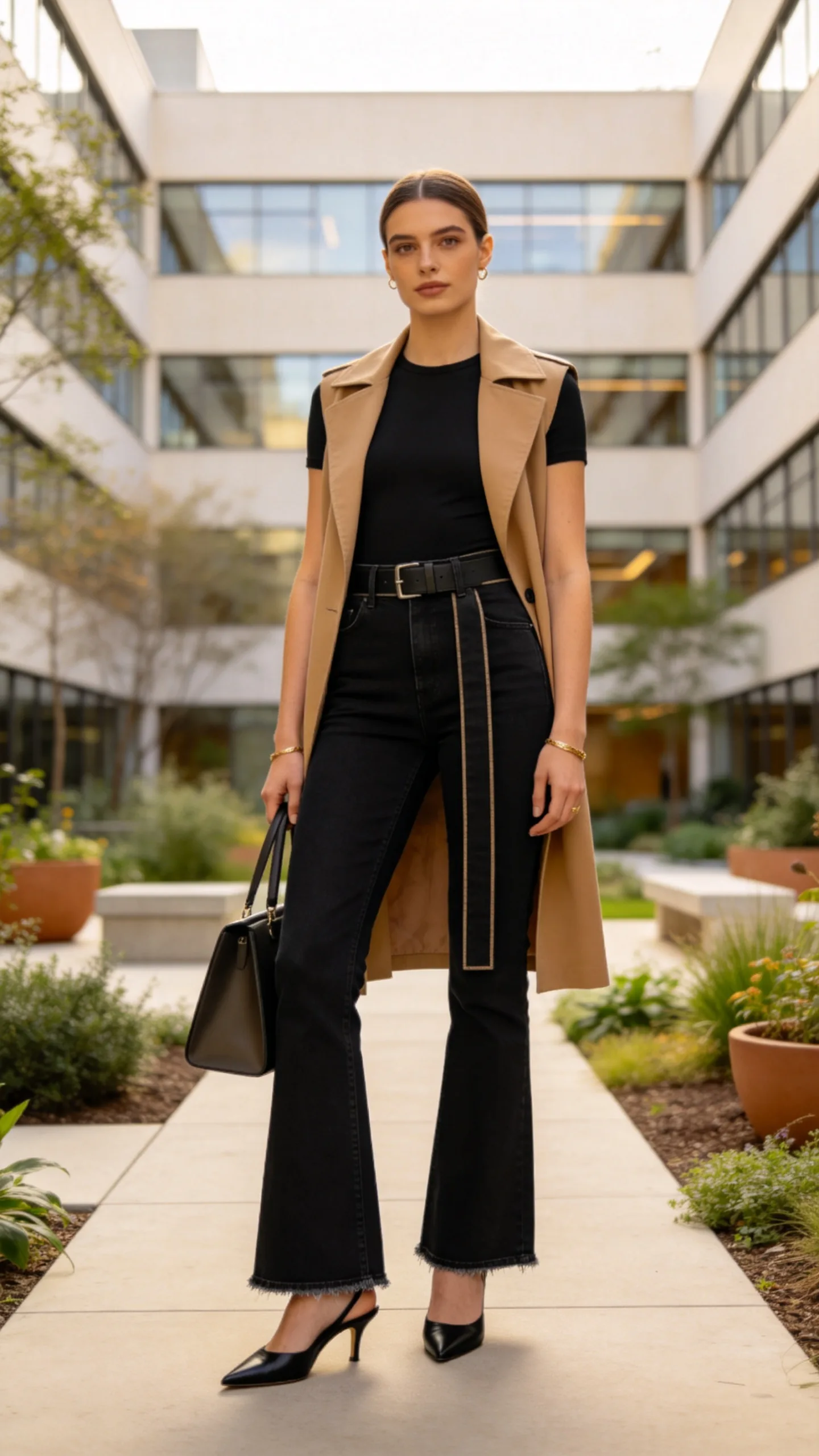 24. Trench Vest and Pointed-Toe Mules