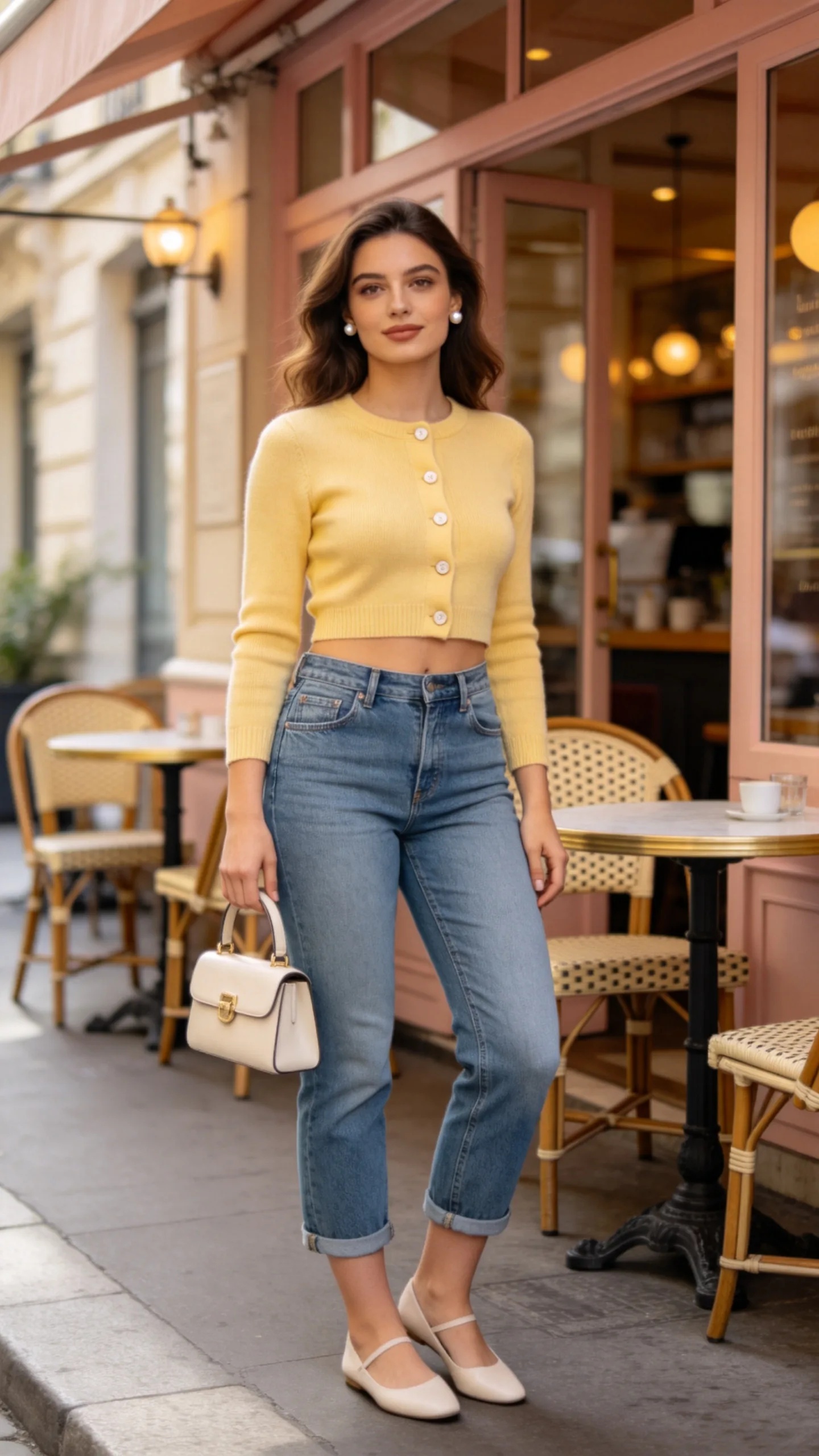 2. Cropped Cardigan and Ballet Flats