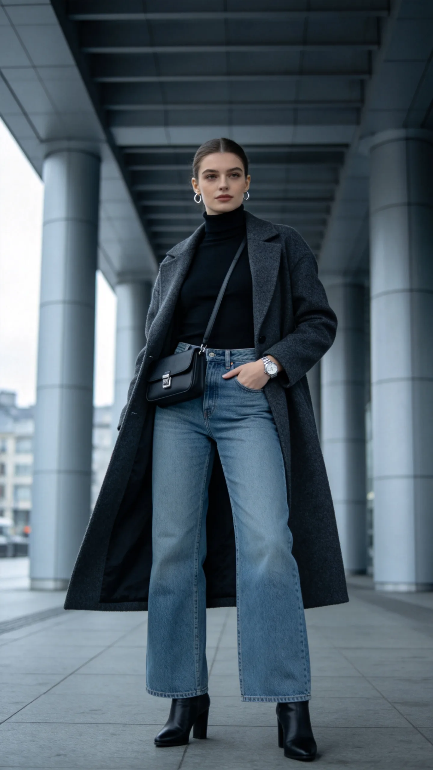 3. Black Turtleneck with Medium-Wash Jeans