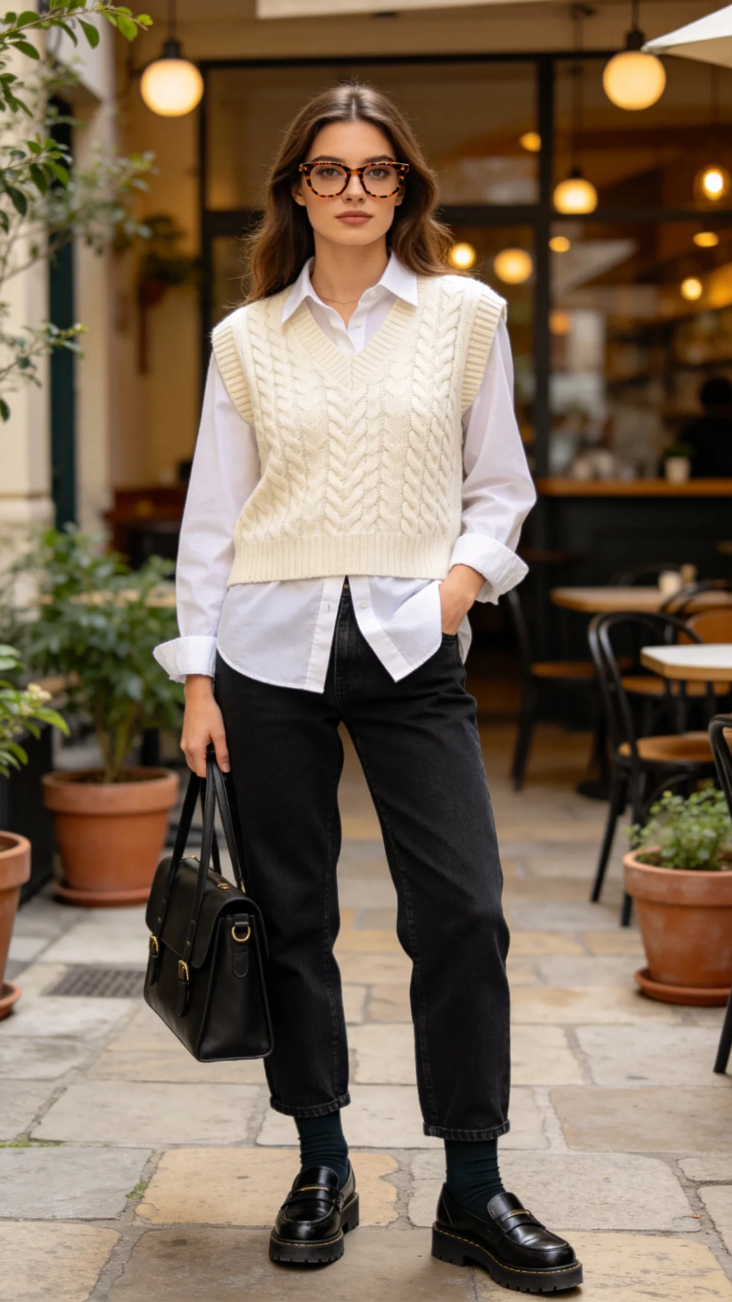 17. Cable-Knit Vest and Crisp Collared Shirt