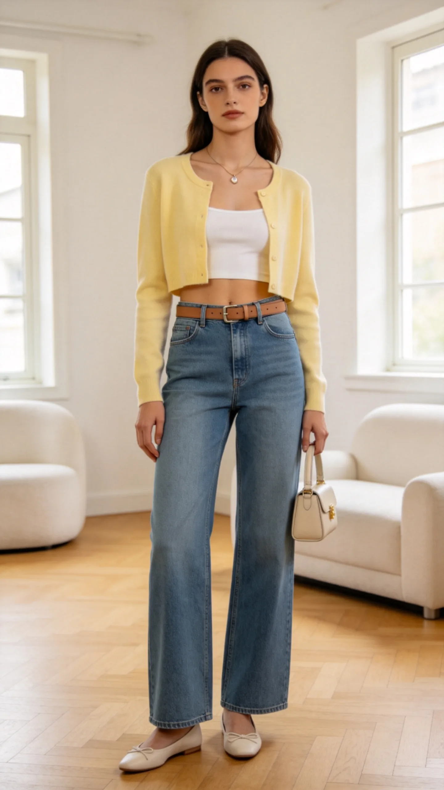 4. Cropped Cardigan and Ballet Flats