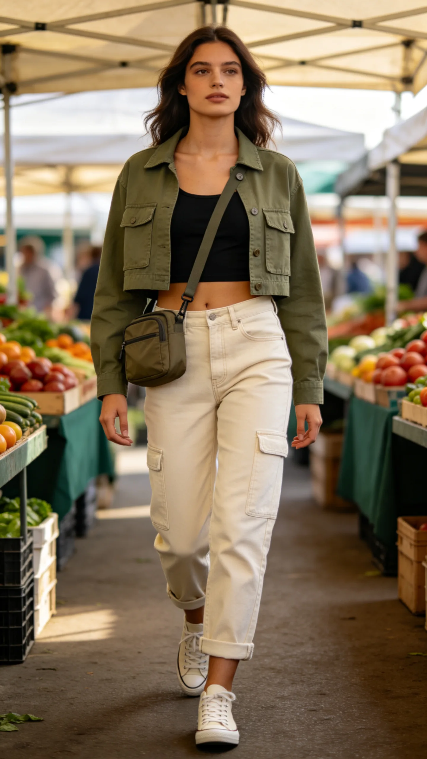 9. Cropped Utility Jacket and Low-Top Sneakers