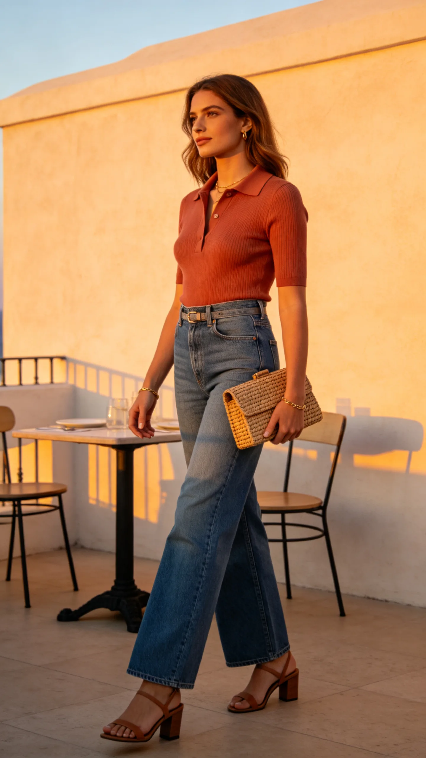 12. Lightweight Knit Polo and Heeled Sandals
