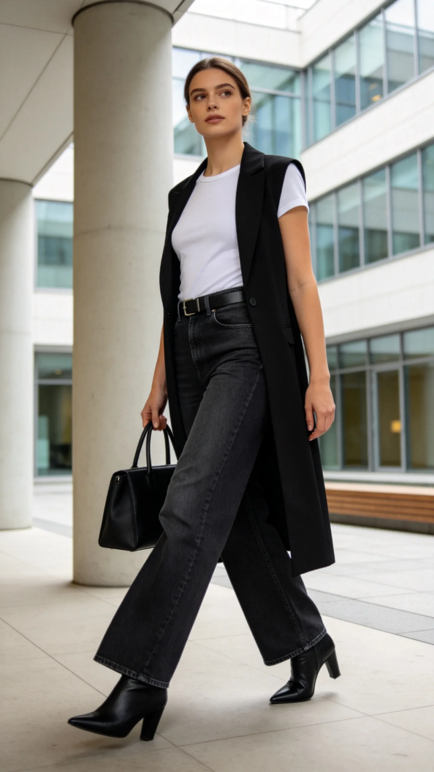 9. Long Vest over a Fitted Tee