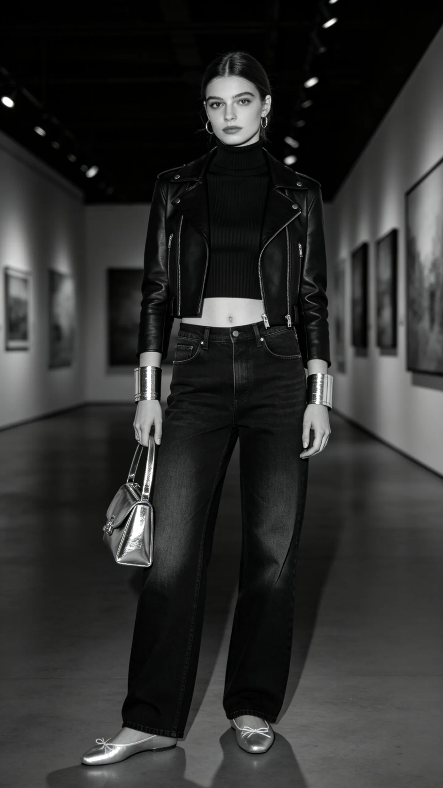 21. Monochrome Black Layers with Metallic Accents