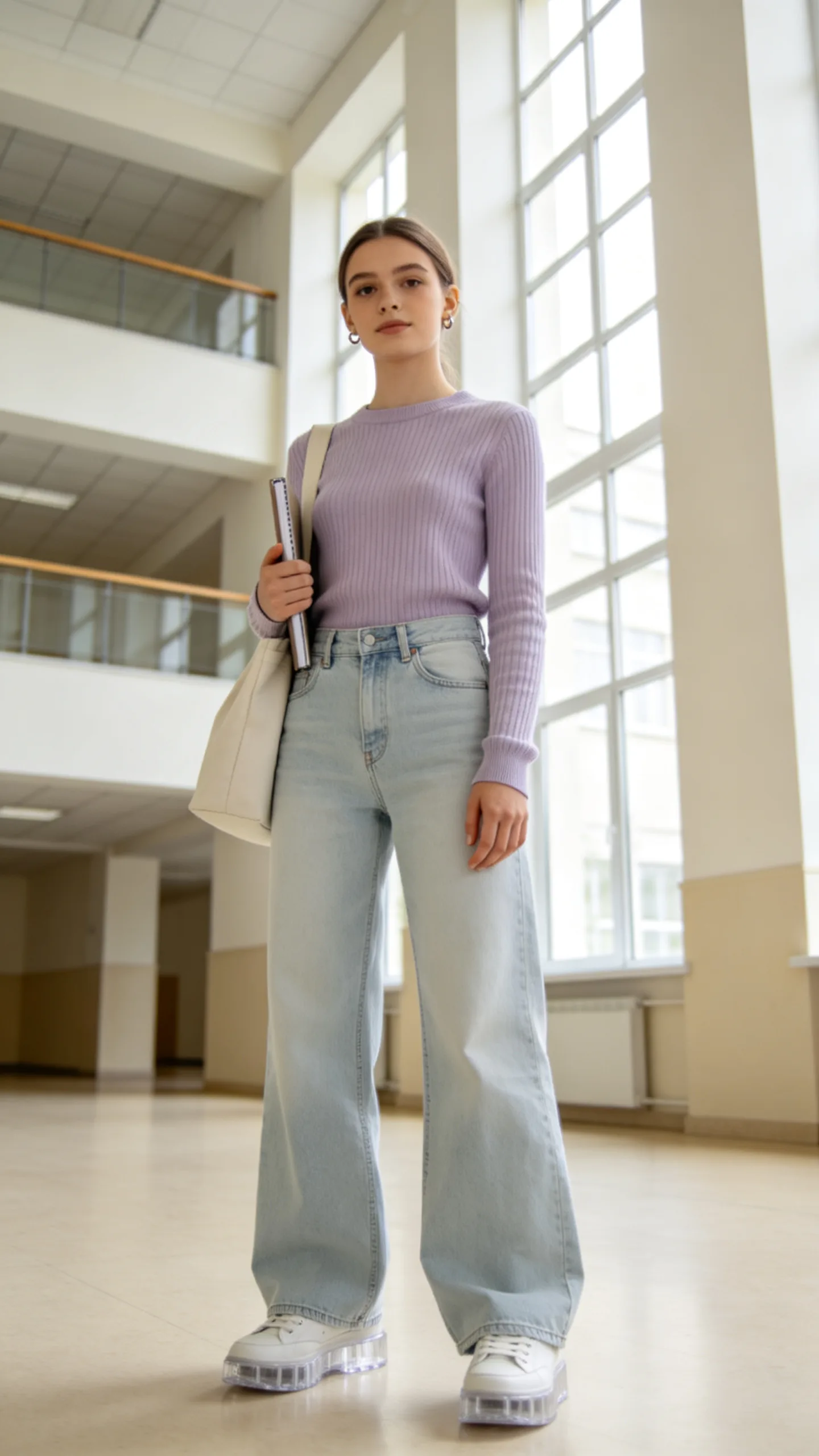 3. Wide-Leg Jeans With a Fitted Long-Sleeve Top