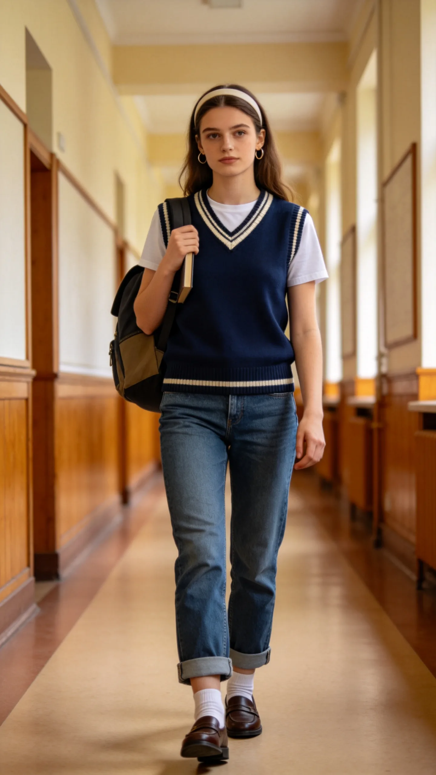 10. Cropped Jeans With a Sweater Vest and Tee