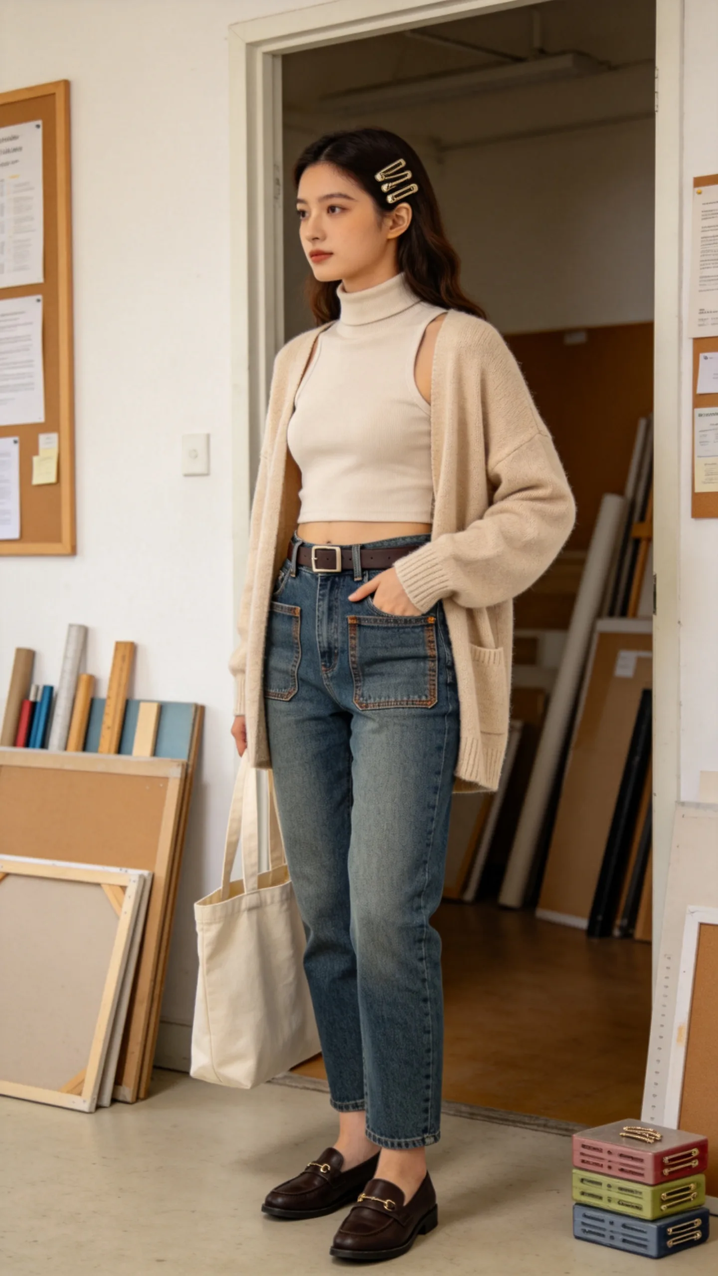 16. Patch-Pocket Jeans With a Tucked-In Tank and Cardigan
