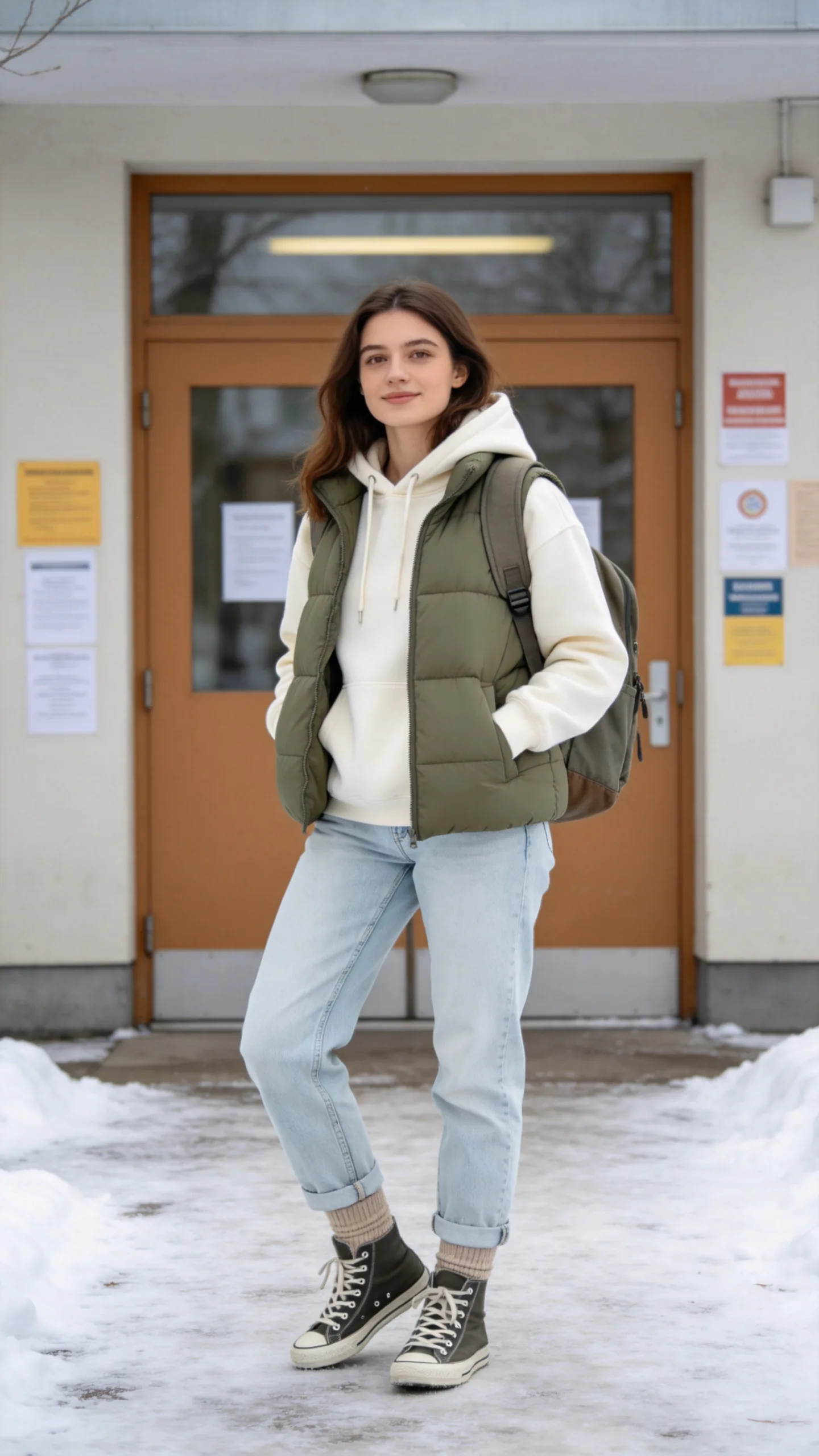 20. Light-Wash Jeans With a Hoodie and Puffer Vest