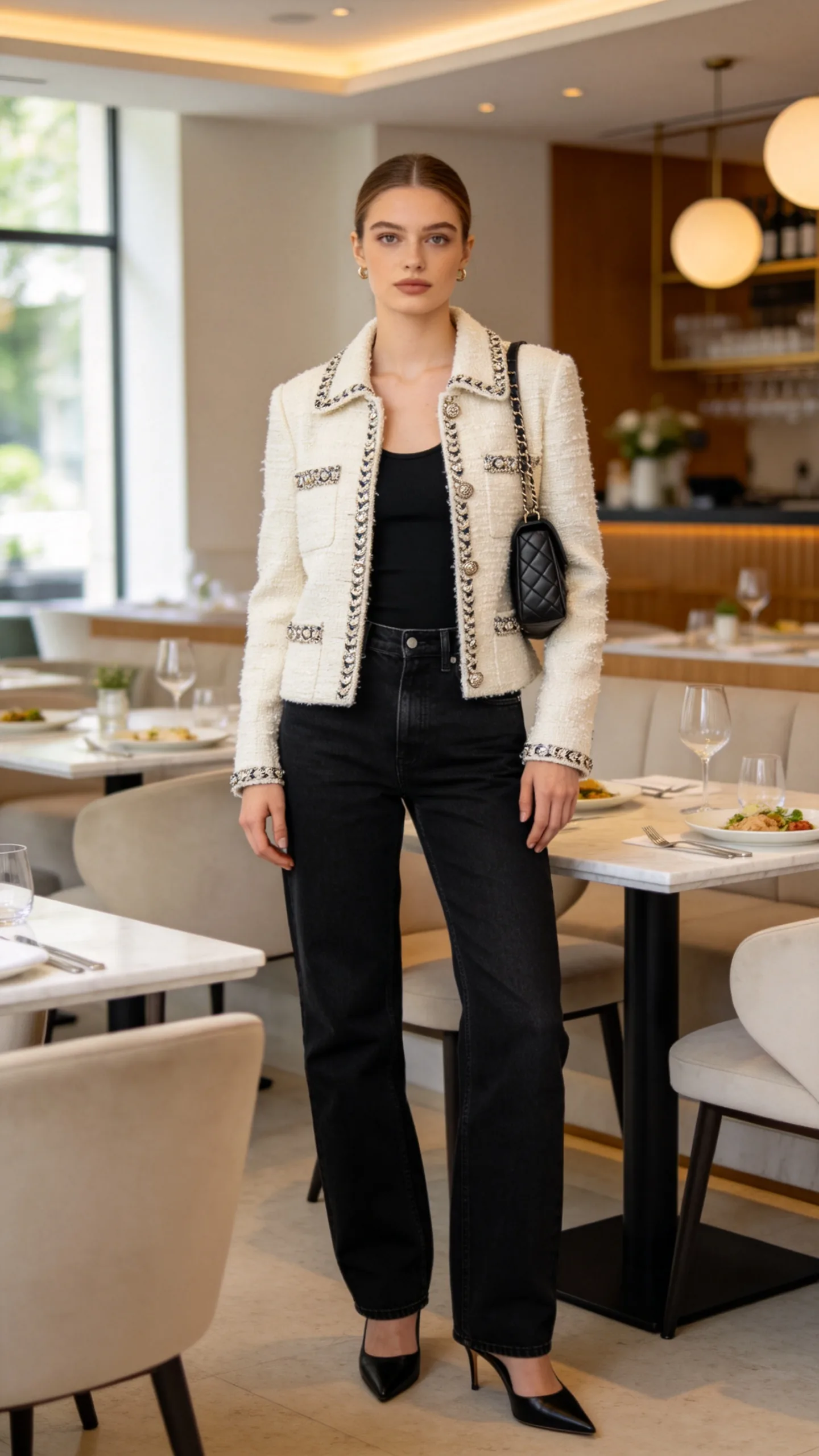 20. Tweed Jacket and Slingback Heels