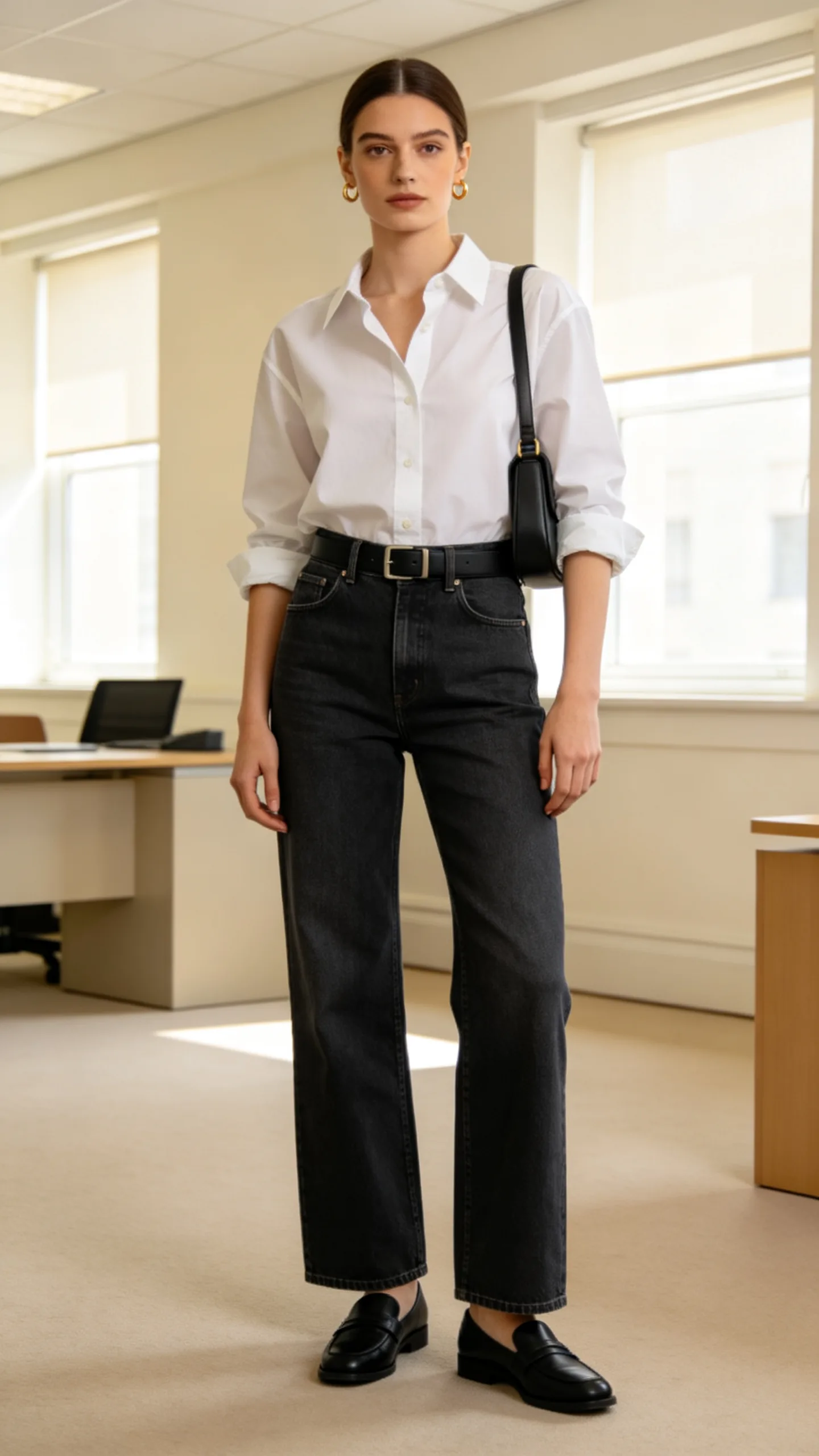 1. White Button-Down with Dark-Wash Trouser Jeans