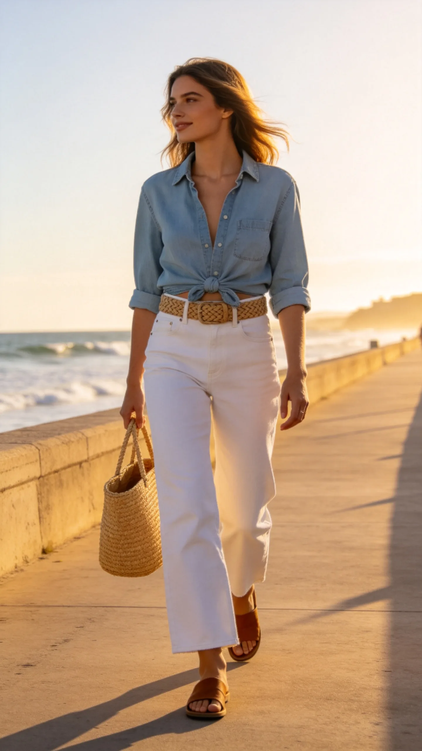 18. White Wide Leg Jeans and a Chambray Shirt
