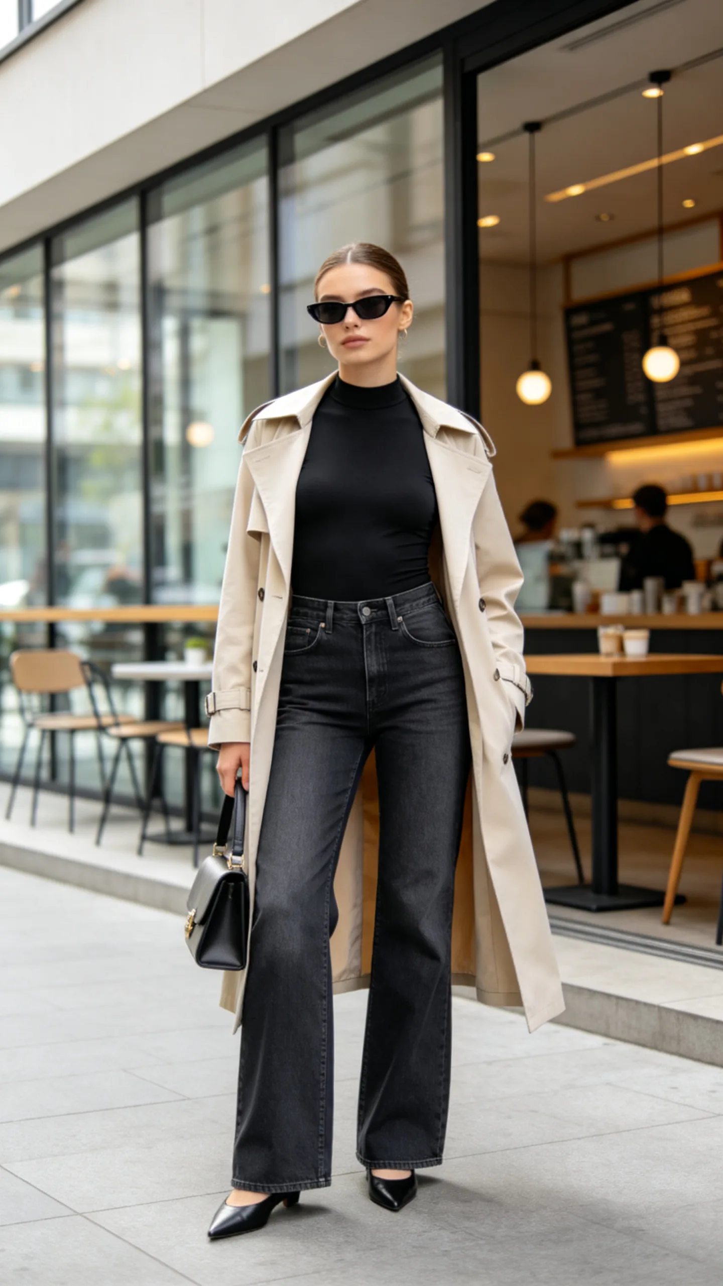 8. Slim Bodysuit and Long Trench Coat