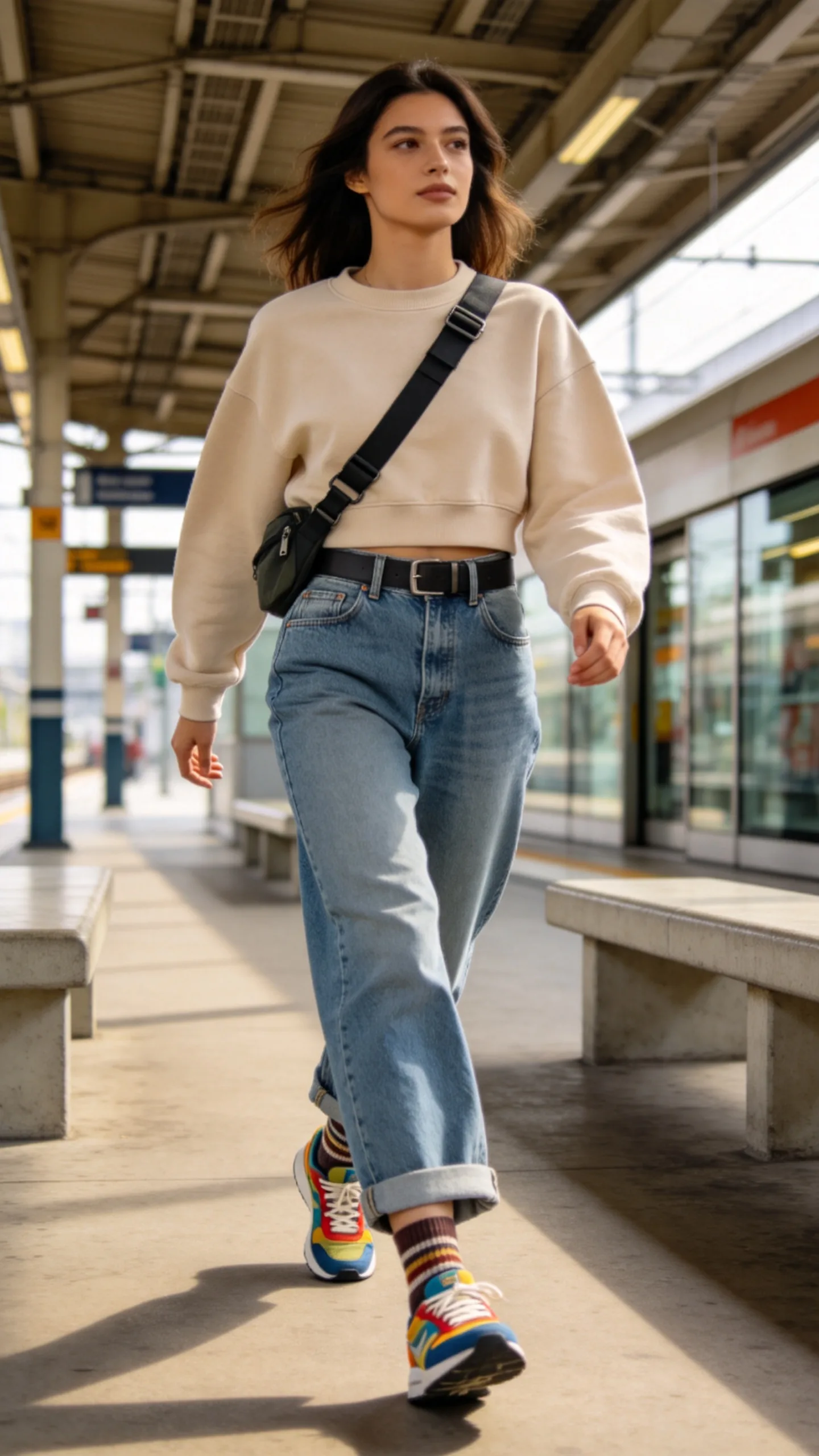 20. Cropped Sweatshirt and Retro Trainers