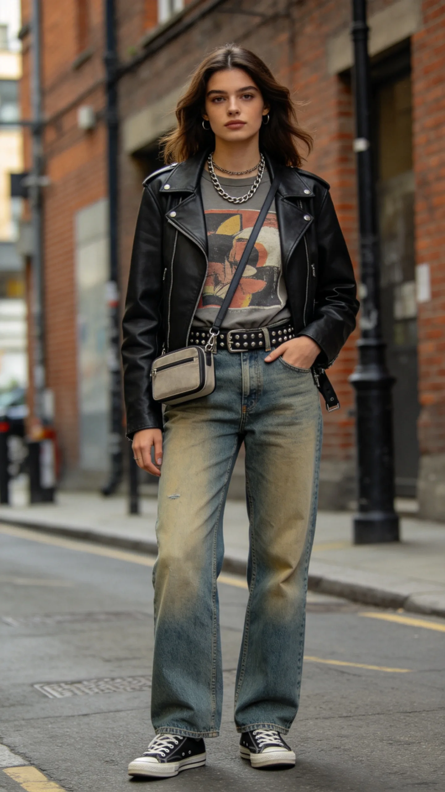 6. Graphic Tee and Leather Jacket