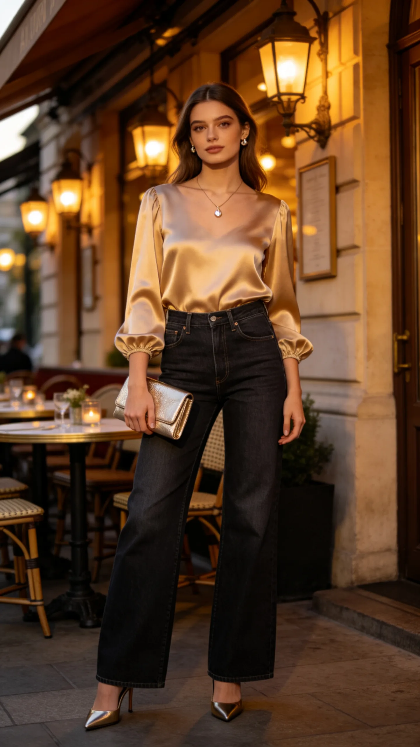 10. Satin Blouse and Pointed Heels