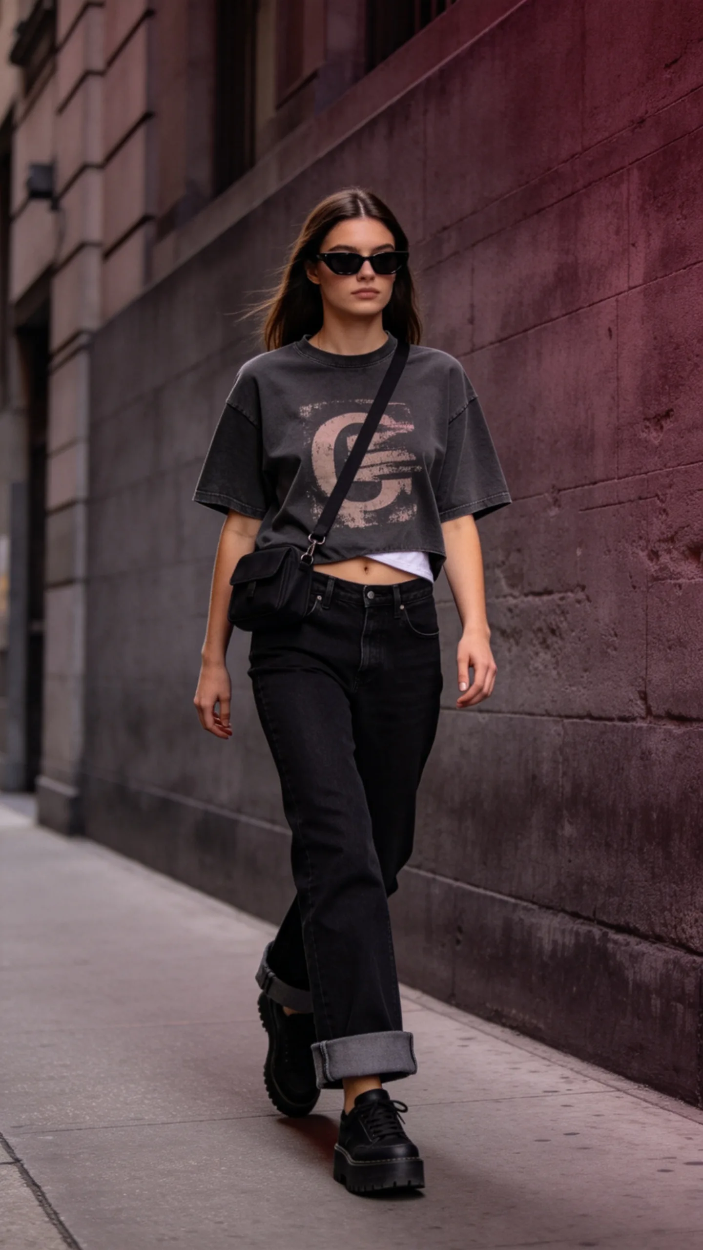 2. Black Stacked Jeans With an Oversized Graphic Tee