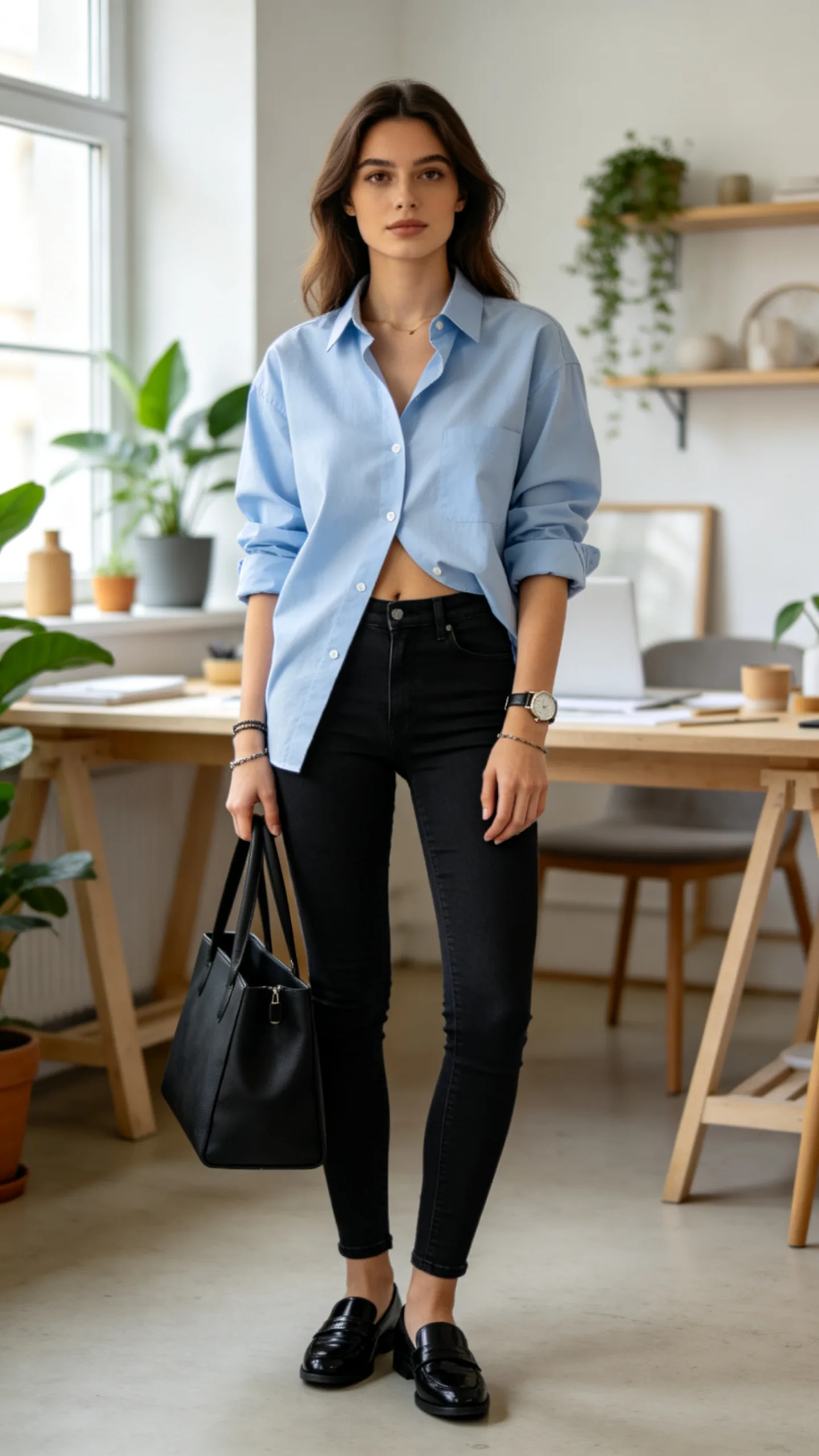 3. Black Skinny Jeans With an Oversized Button-Down