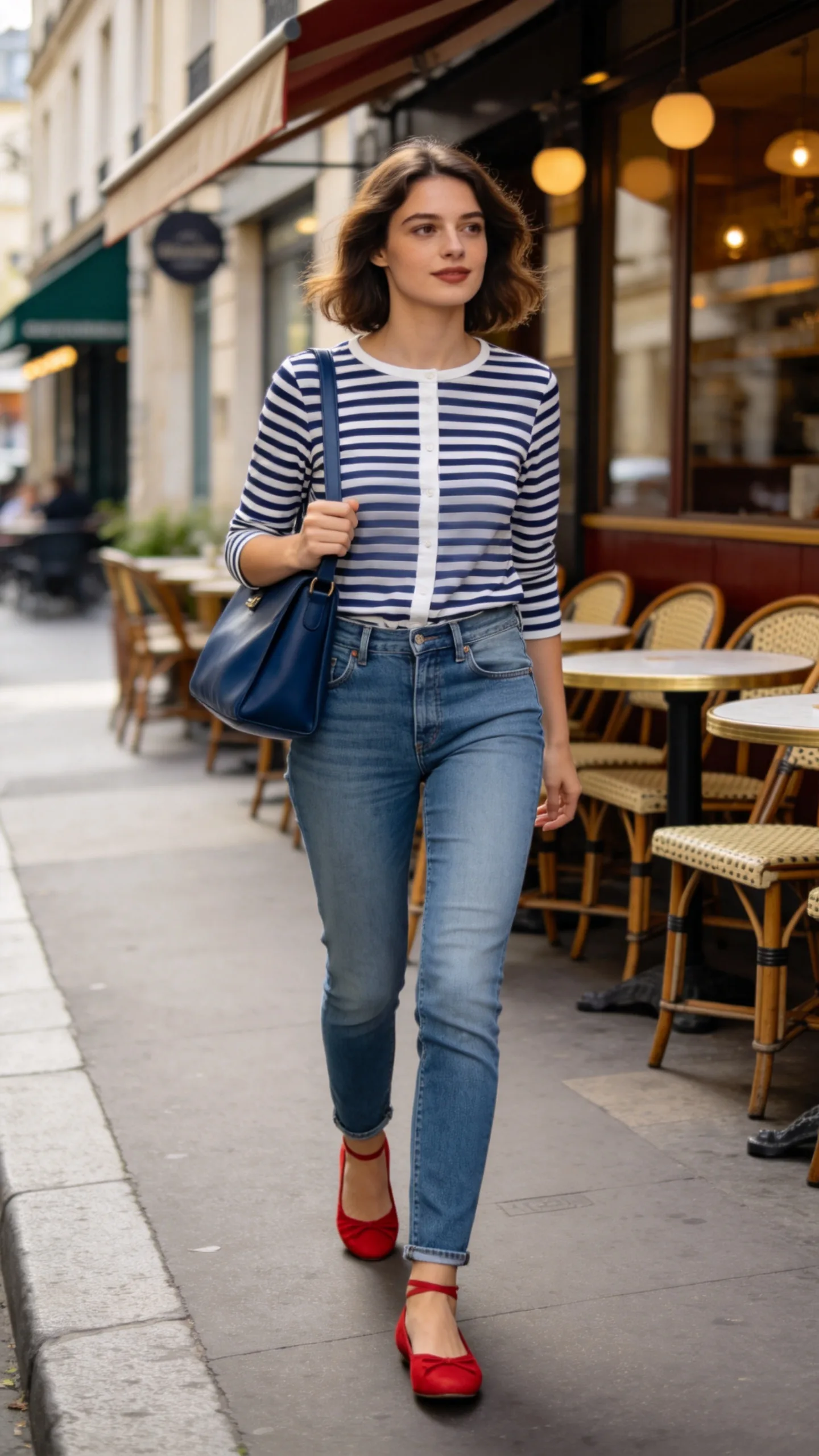 3. Mid-Wash Jeans With a Striped Breton Top