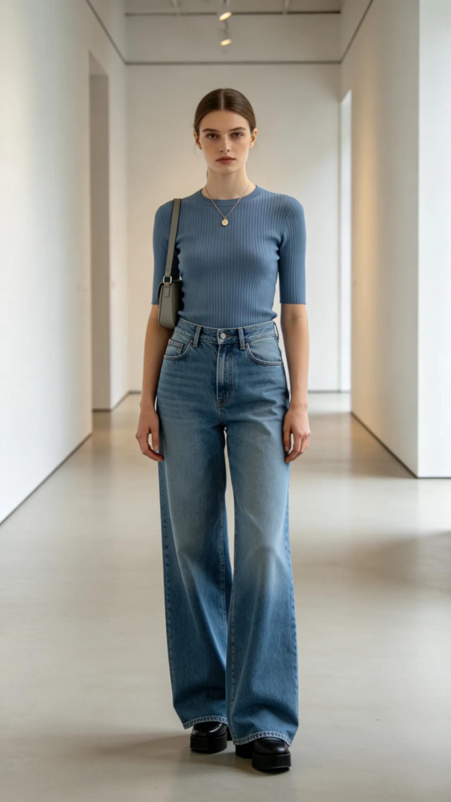 3. Wide-Leg Jeans With a Fitted Knit Top