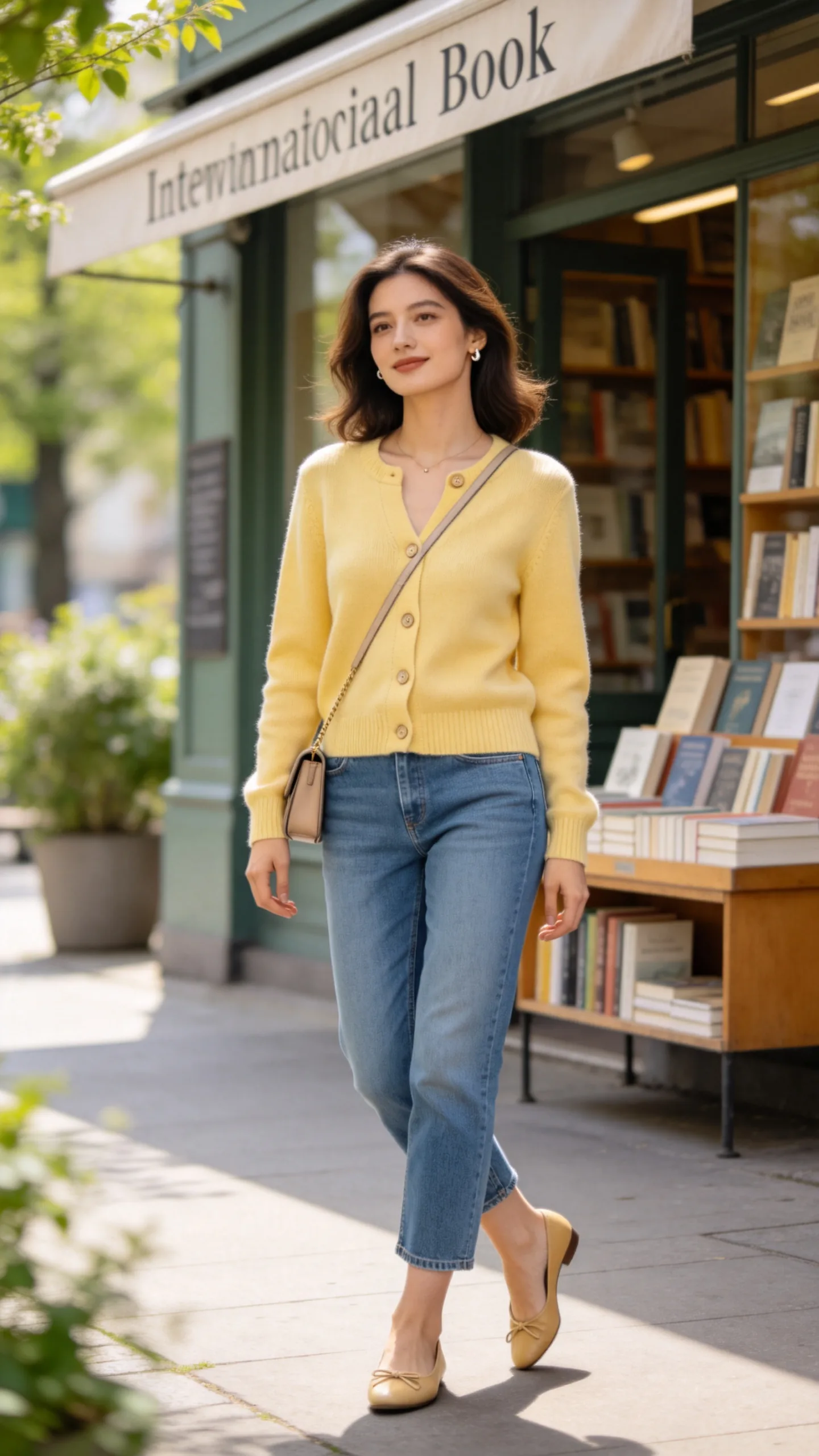4. Cropped Jeans With a Cardigan and Ballet Flats