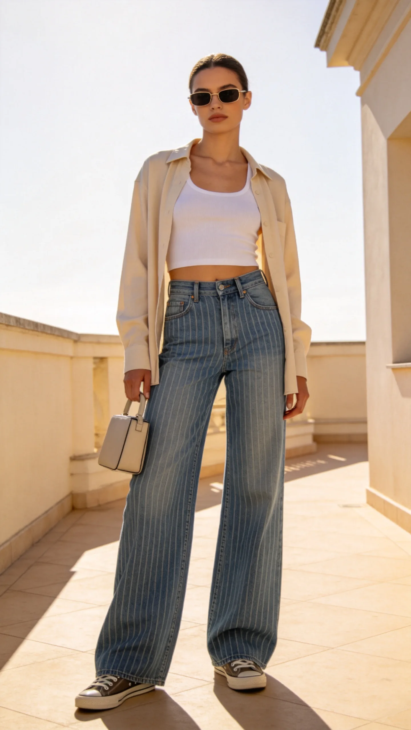 5. Wide-Leg Striped Jeans With a Ribbed Tank