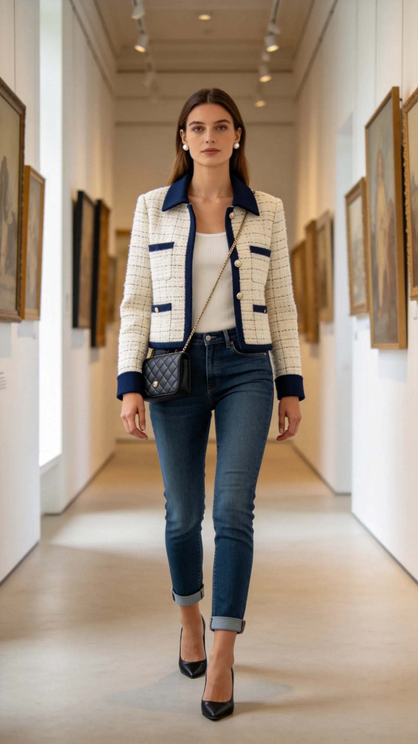 7. Cropped Fitted Jeans With a Tweed Jacket