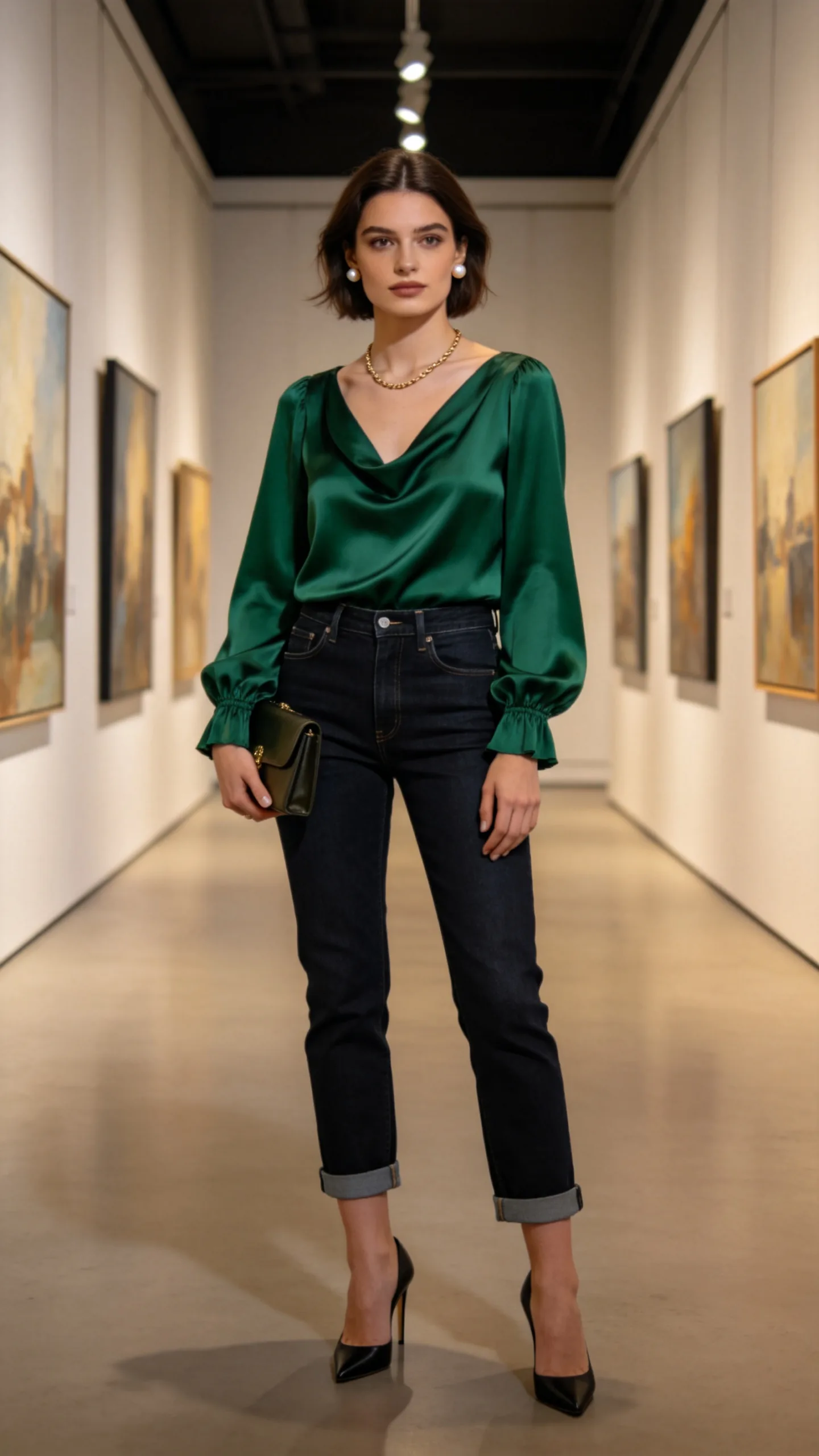 8. Dark-Wash Cropped Jeans With a Silky Blouse