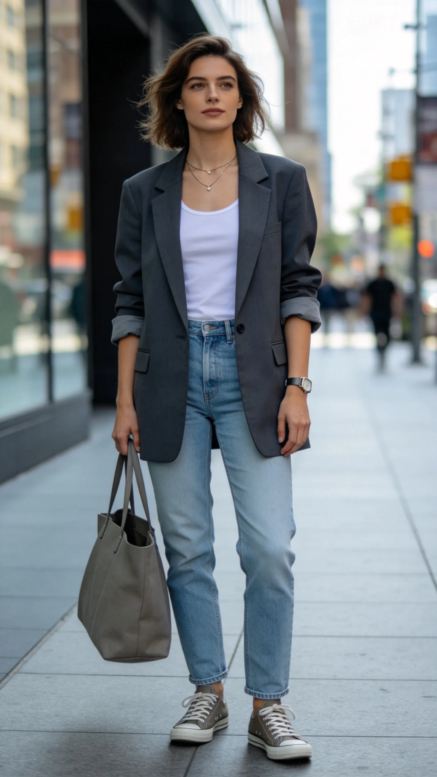 8. Light-Wash Jeans With a Blazer and Sneakers