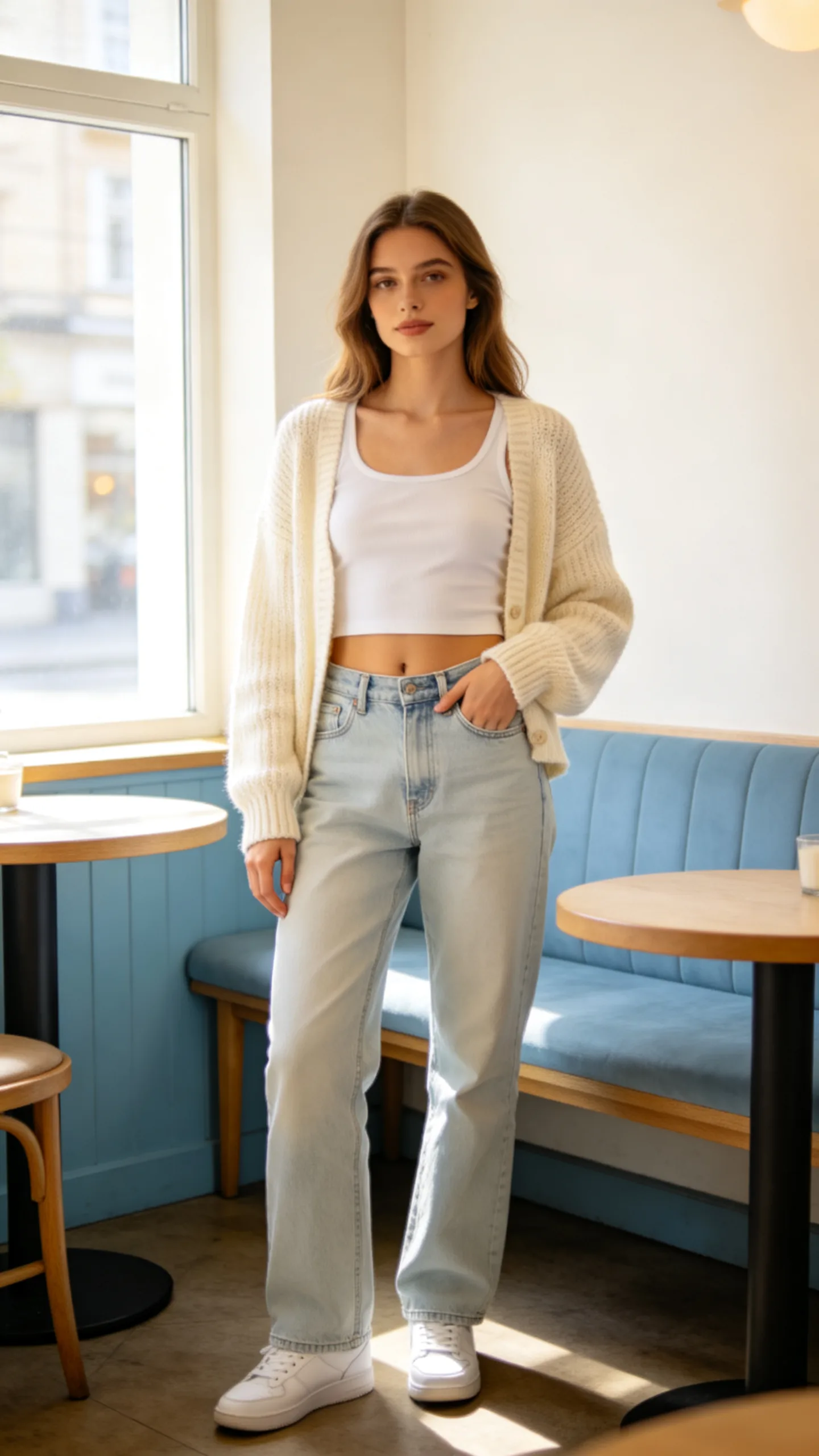 8. Light-Wash Jeans With a Chunky Cardigan