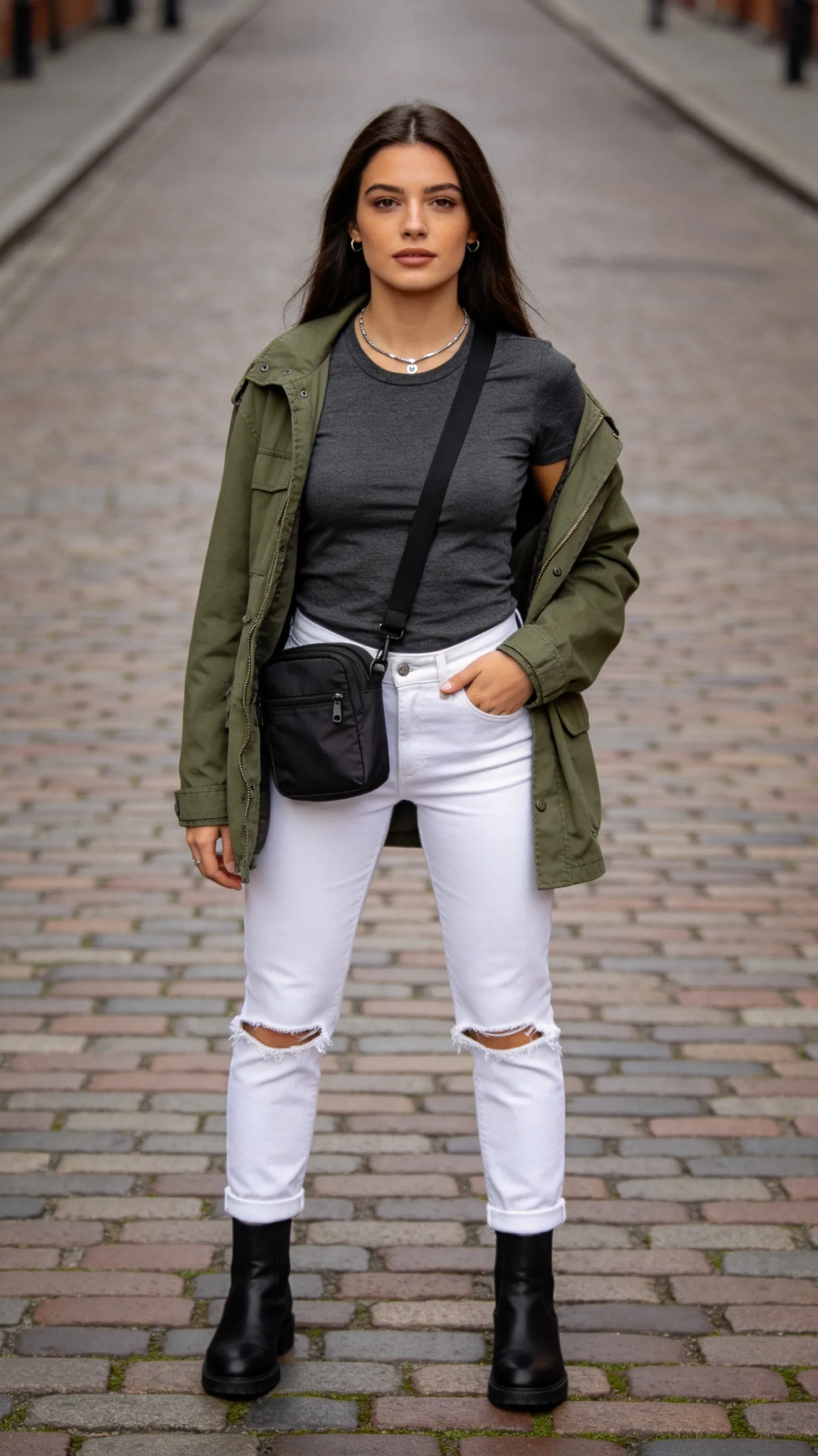 9. Distressed White Jeans With a Utility Jacket
