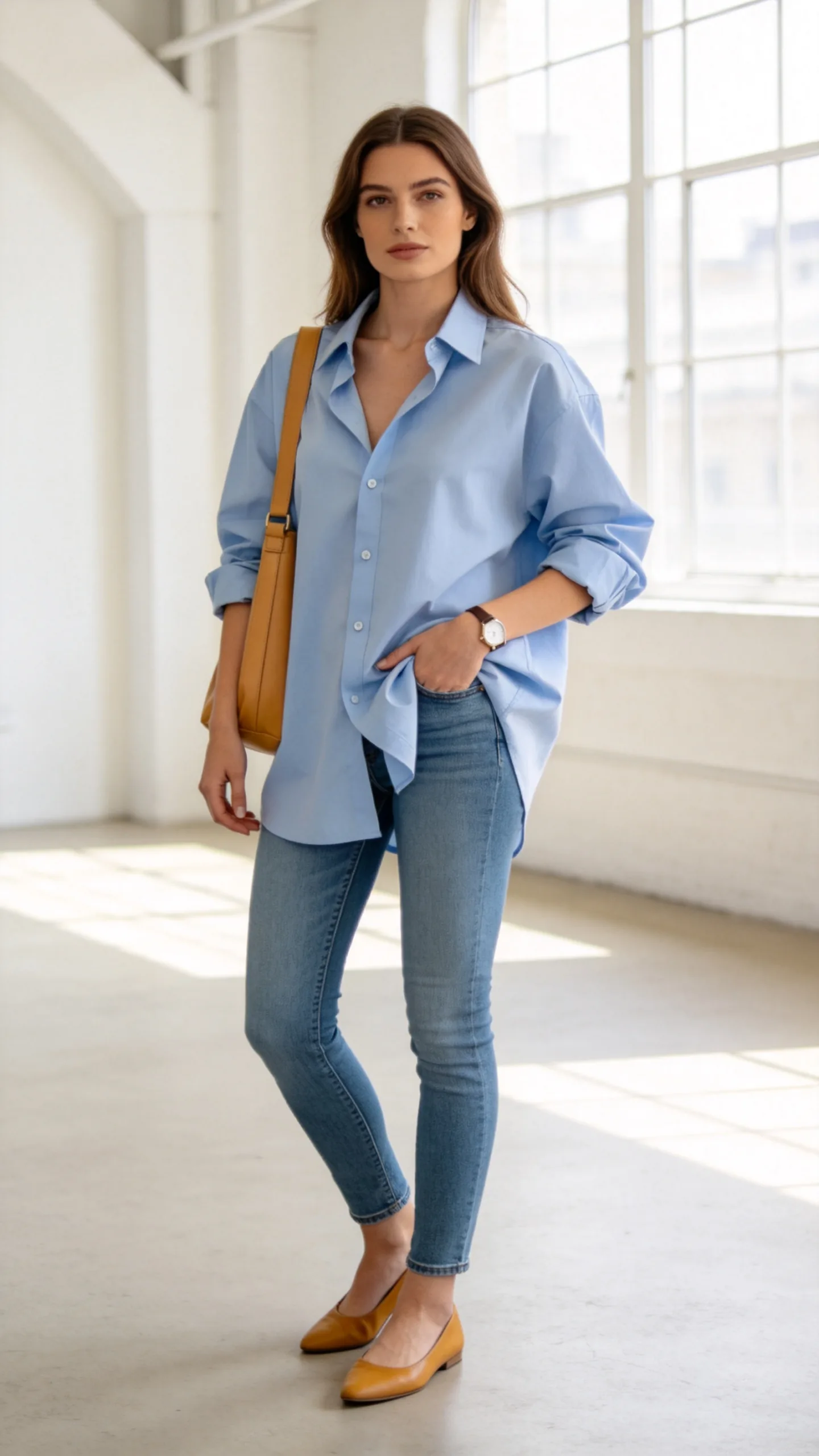 9. Fitted Jeans With an Oversized Oxford Shirt