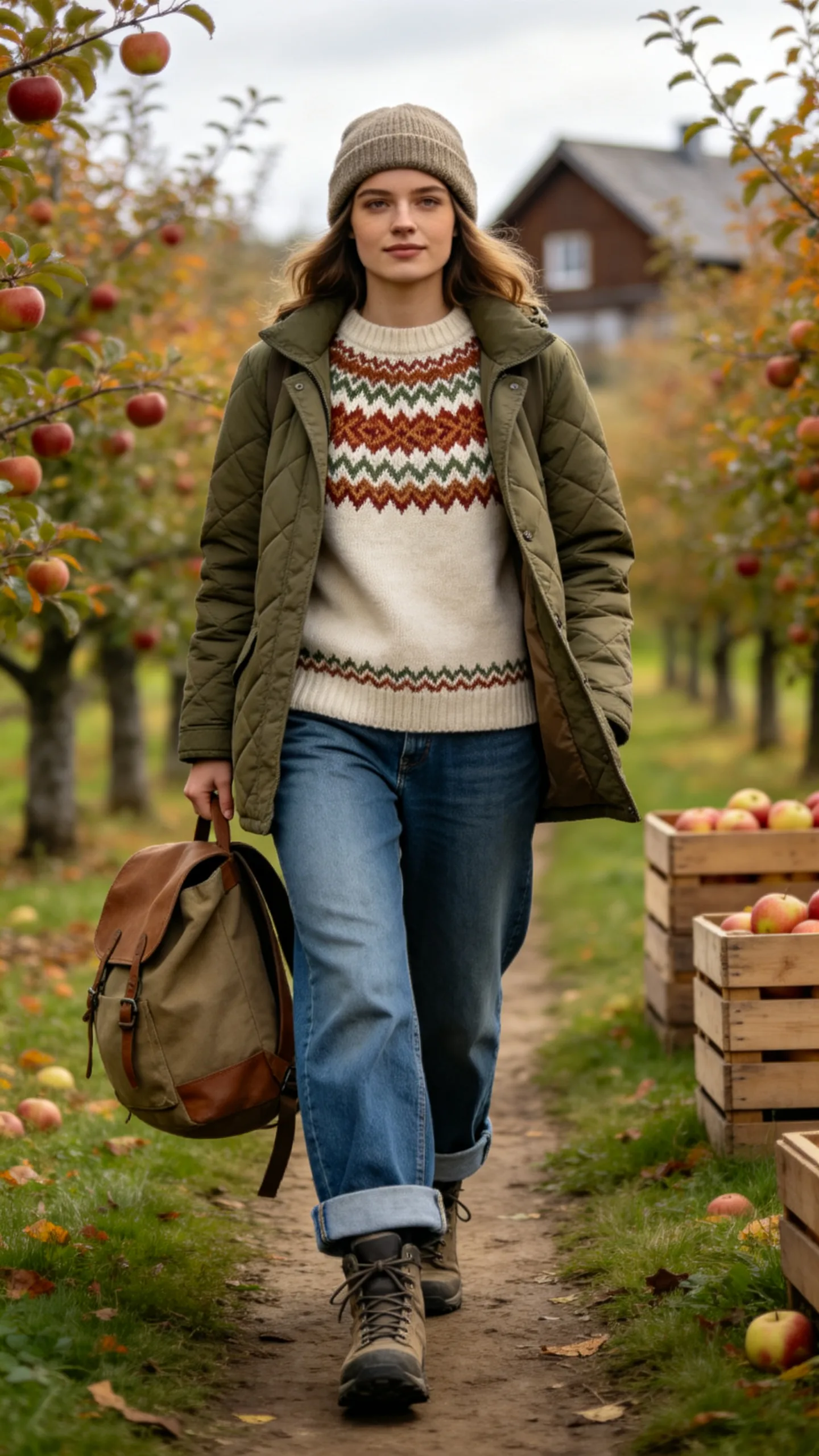 9. Wide Leg Jeans With a Fair Isle Sweater and Hiking Boots