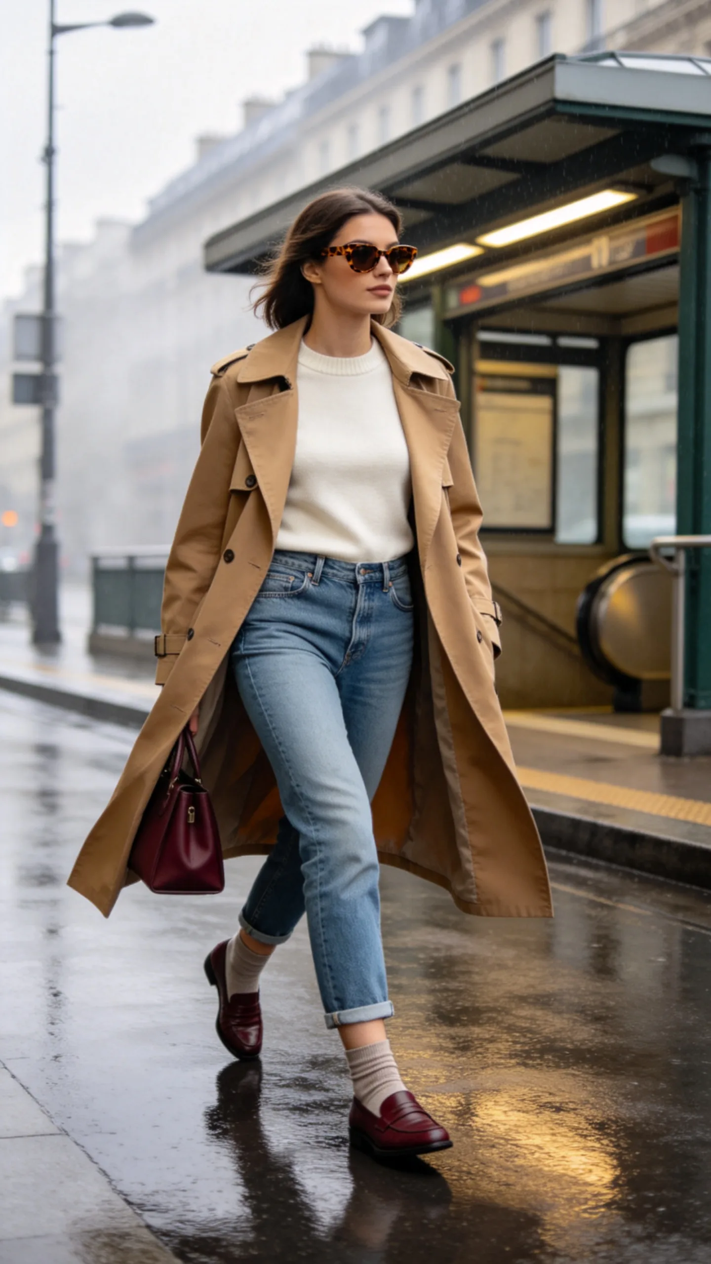 10. Cropped Jeans With a Trench Coat and Loafers