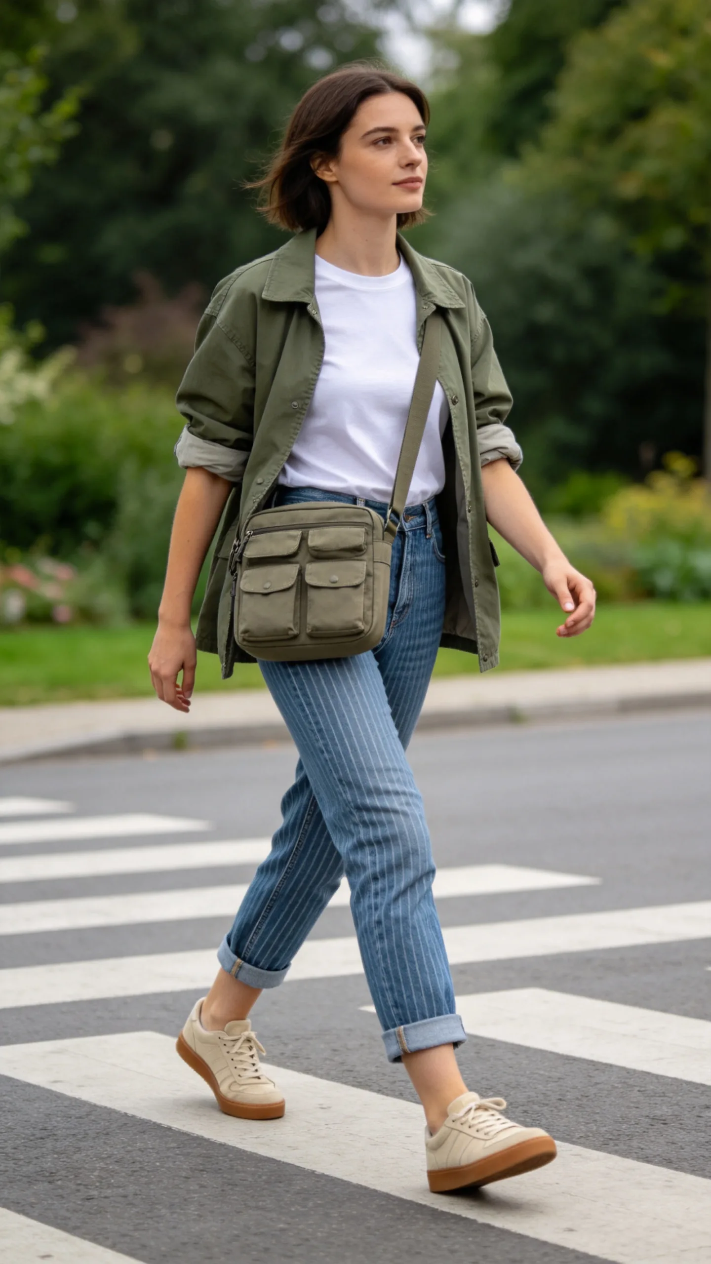 10. Cropped Striped Jeans With a Utility Jacket