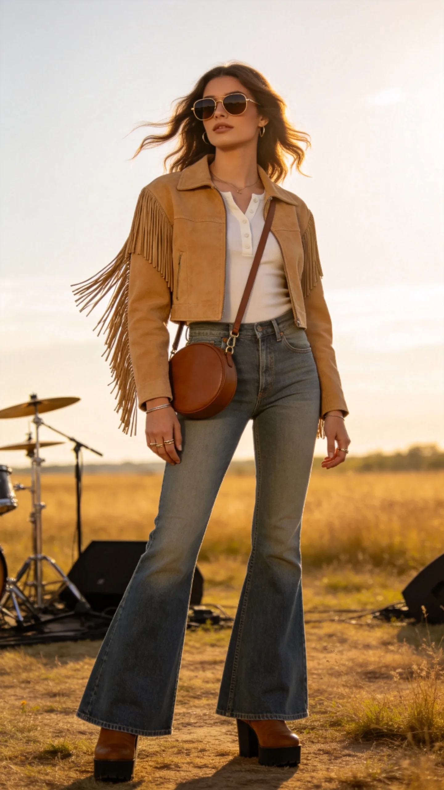 10. Vintage-Wash Flares With a Suede Fringe Jacket