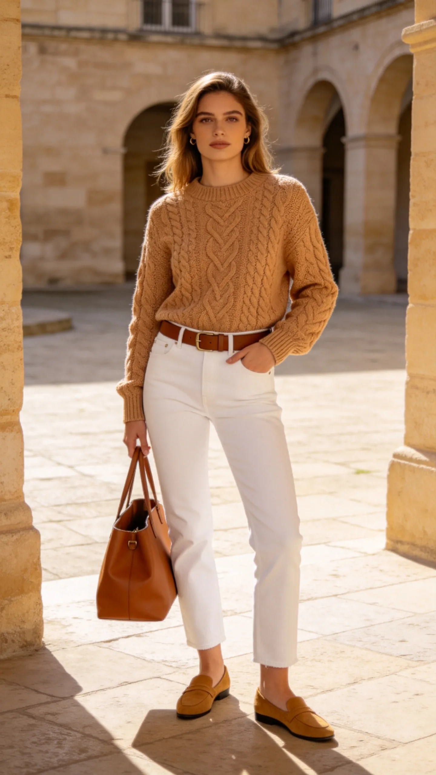 10. White Jeans With a Neutral Sweater
