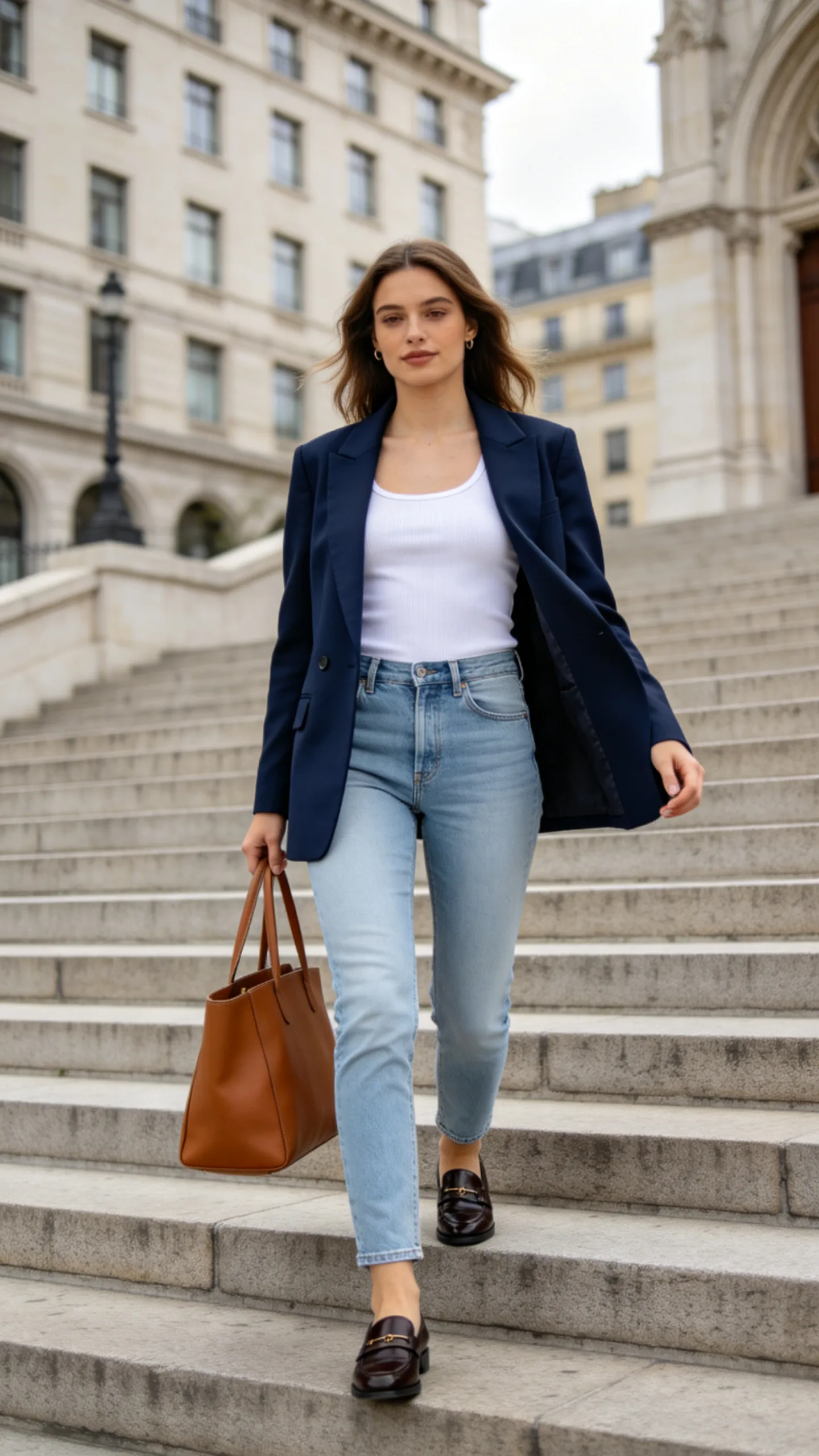 11. Light-Wash Jeans With a Navy Blazer