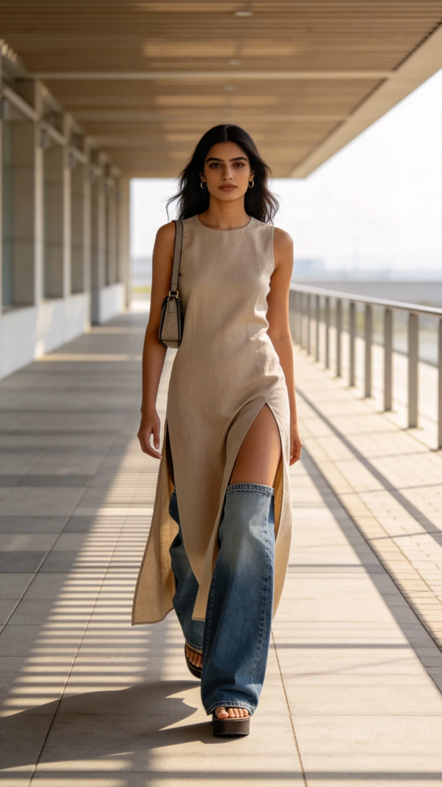 11. Sleeveless Kurti With Wide-Leg Jeans