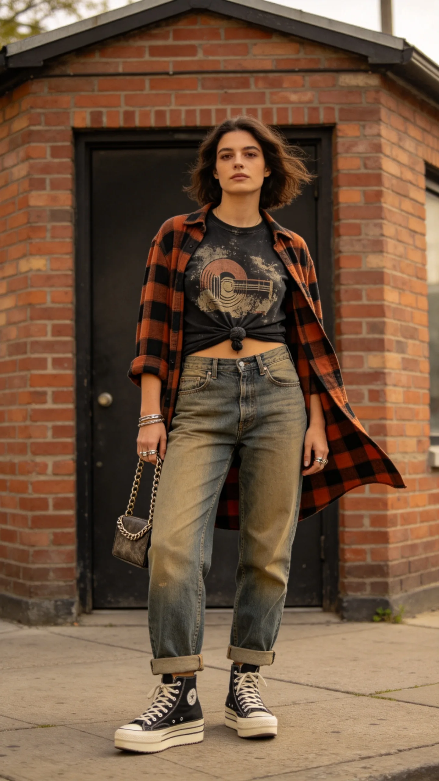 11. Vintage-Wash Stacked Jeans With a Band Tee