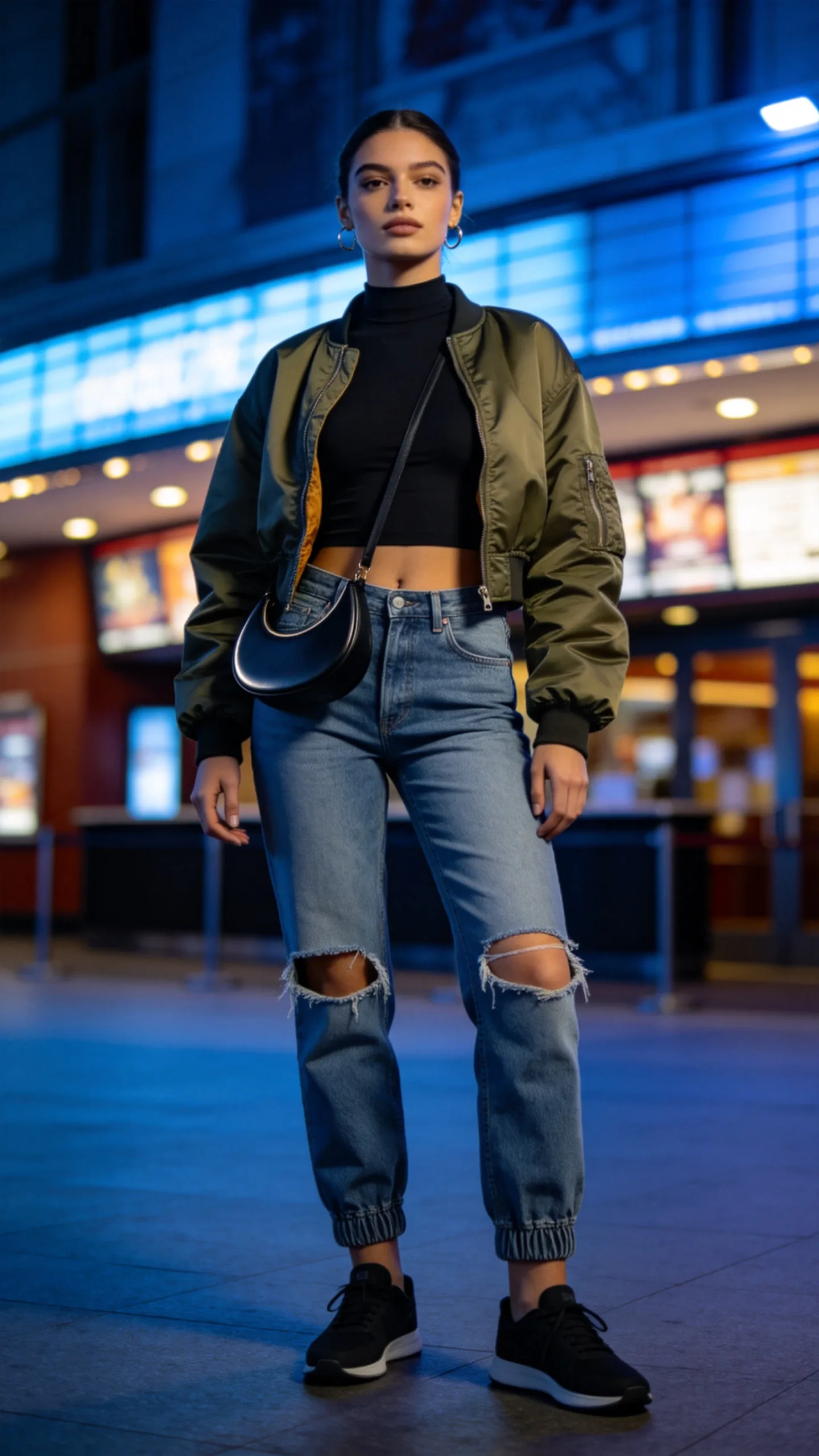 12. Ripped Stacked Jeans With a Bomber Jacket