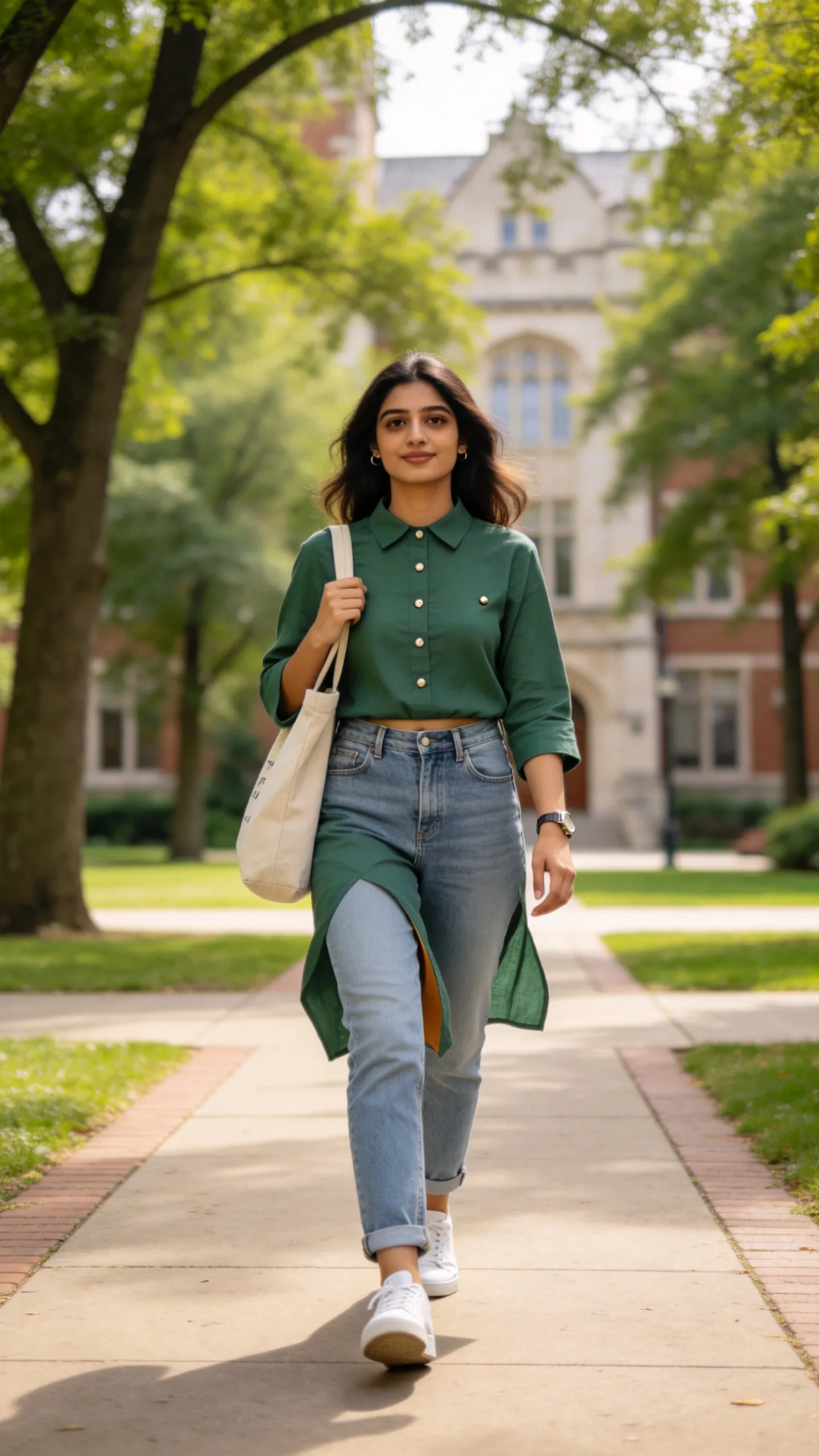 13. Band-Collar Kurti With Mom Jeans