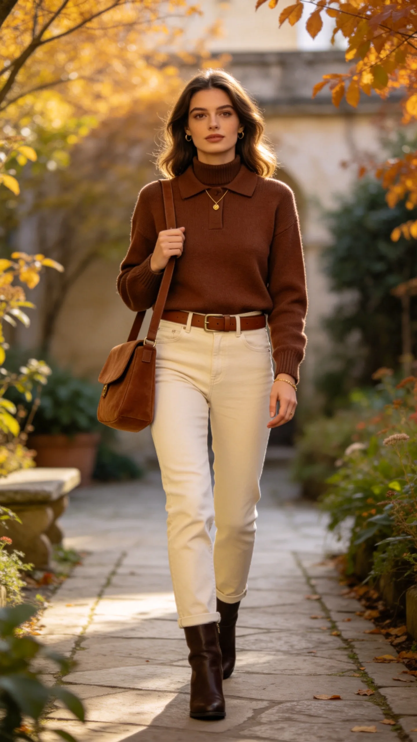 13. Ecru Jeans With a Chocolate-Brown Sweater