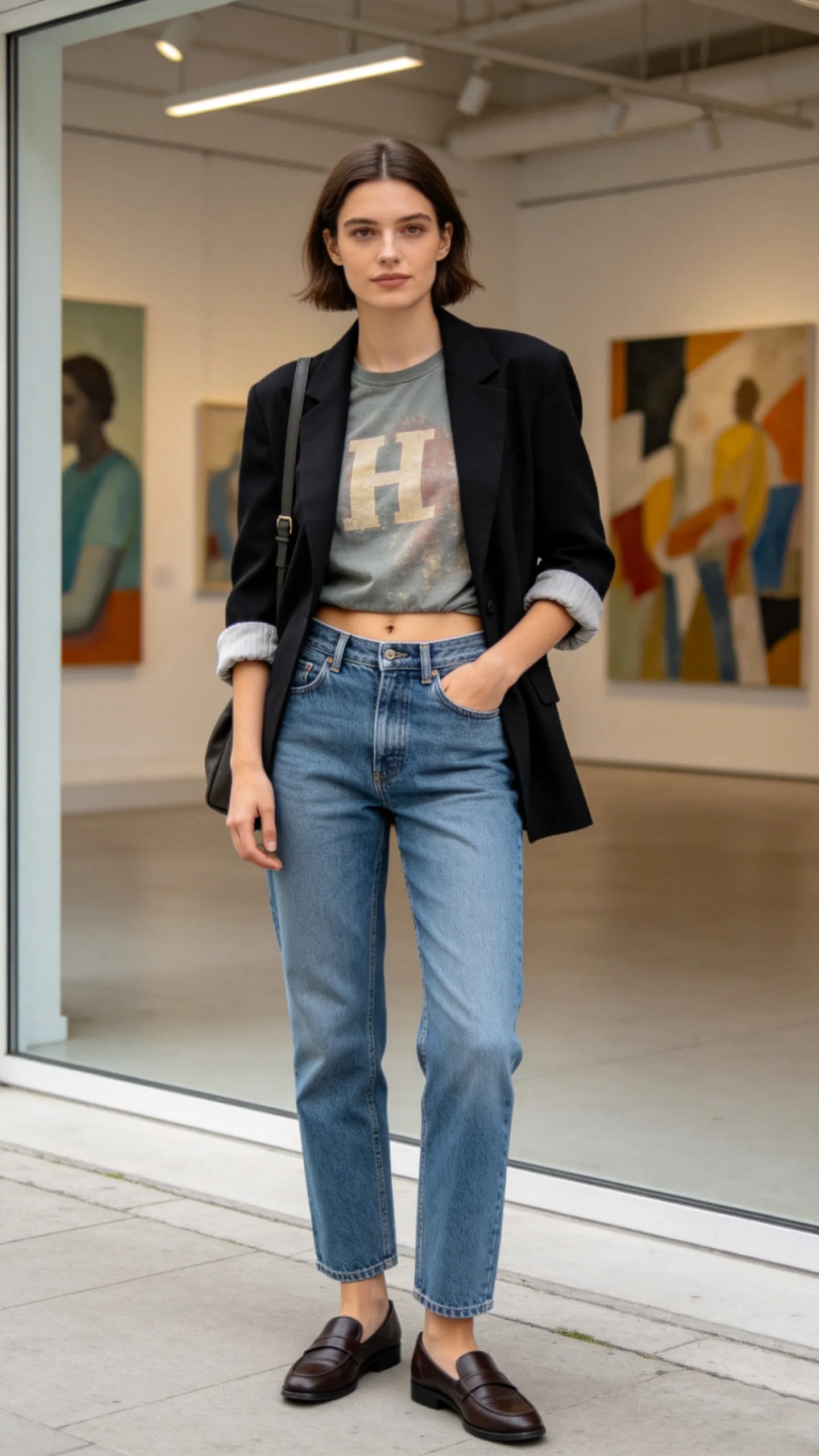 13. Straight Jeans With a Graphic Tee and Blazer