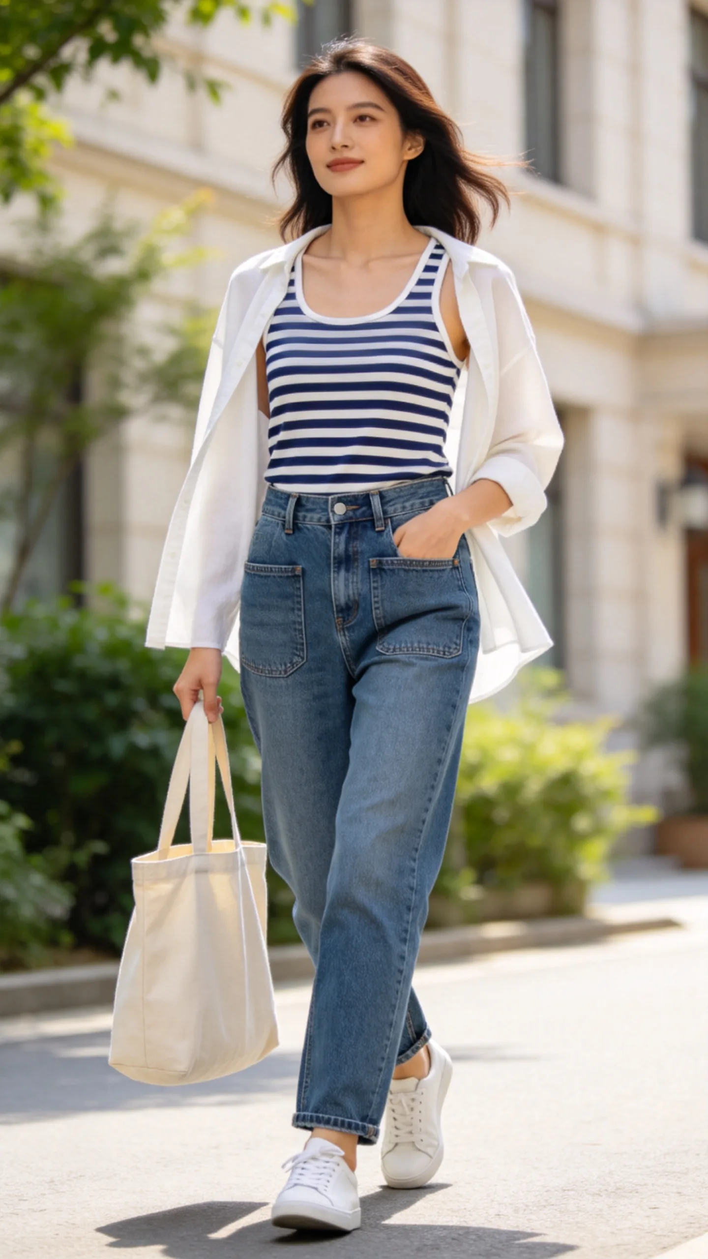 13. Patch-Pocket Jeans With a Striped Tank